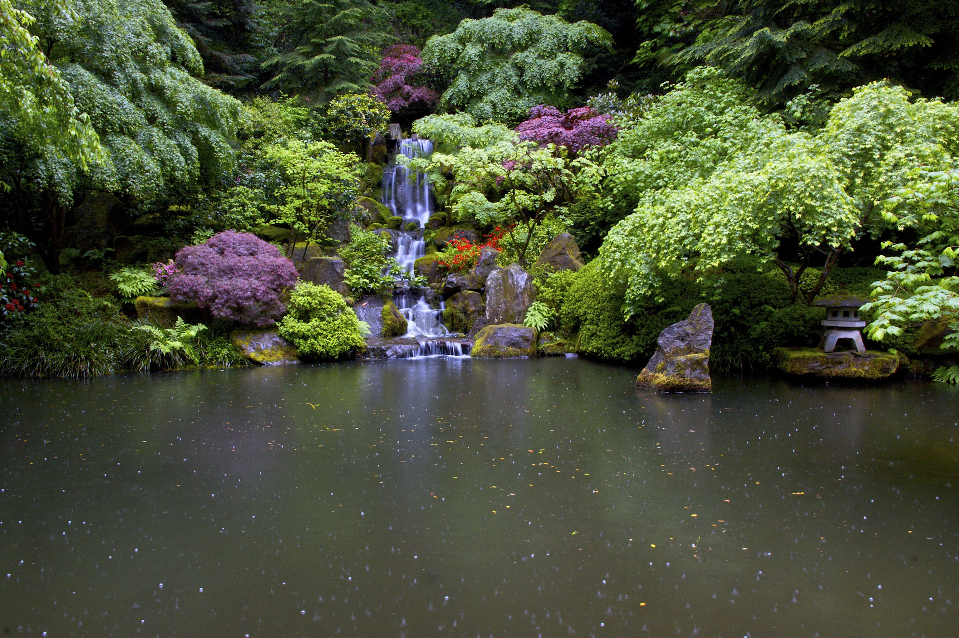 Cascata giardino giapponese laghetto, 3072x2045 2K, Monitor Gaming