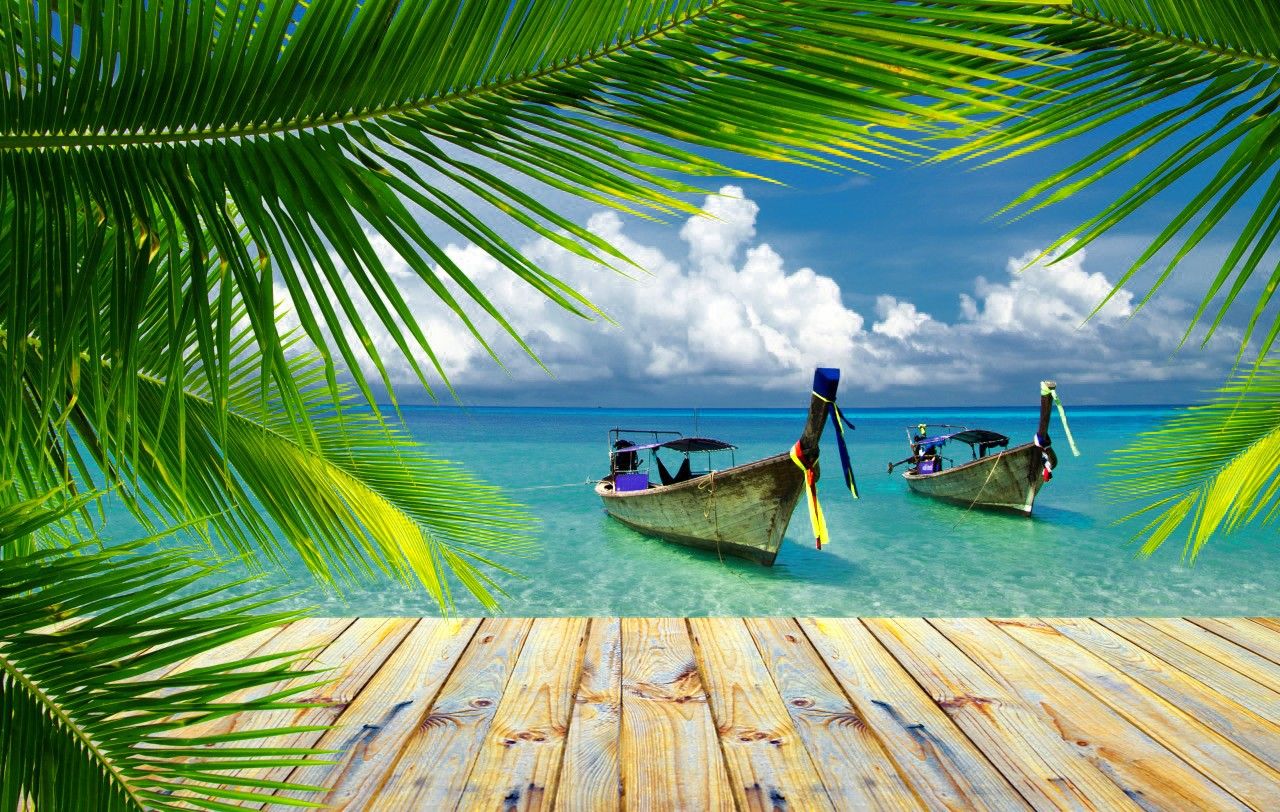 Spiaggia tropicale con barche turchesi, 1280x812 HD, Desktop