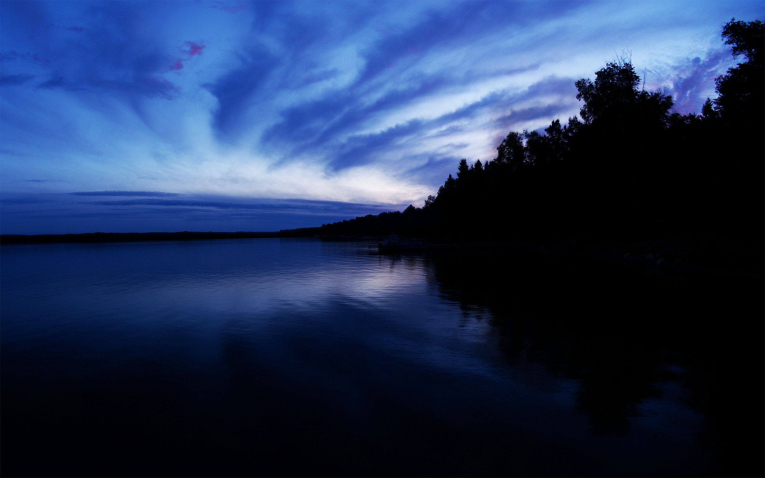 lago notturno silhouette alberi, 2560x1600 WQXGA, Desktop