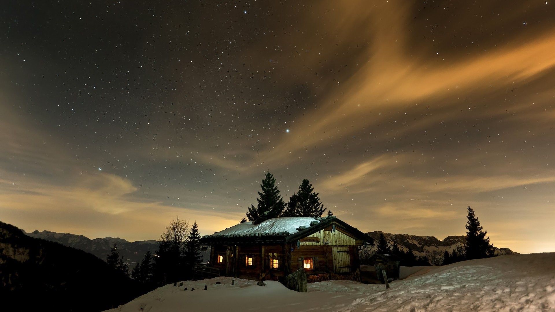 Baita innevata sotto cielo stellato, 1920x1080 Full HD 1080p, Laptop