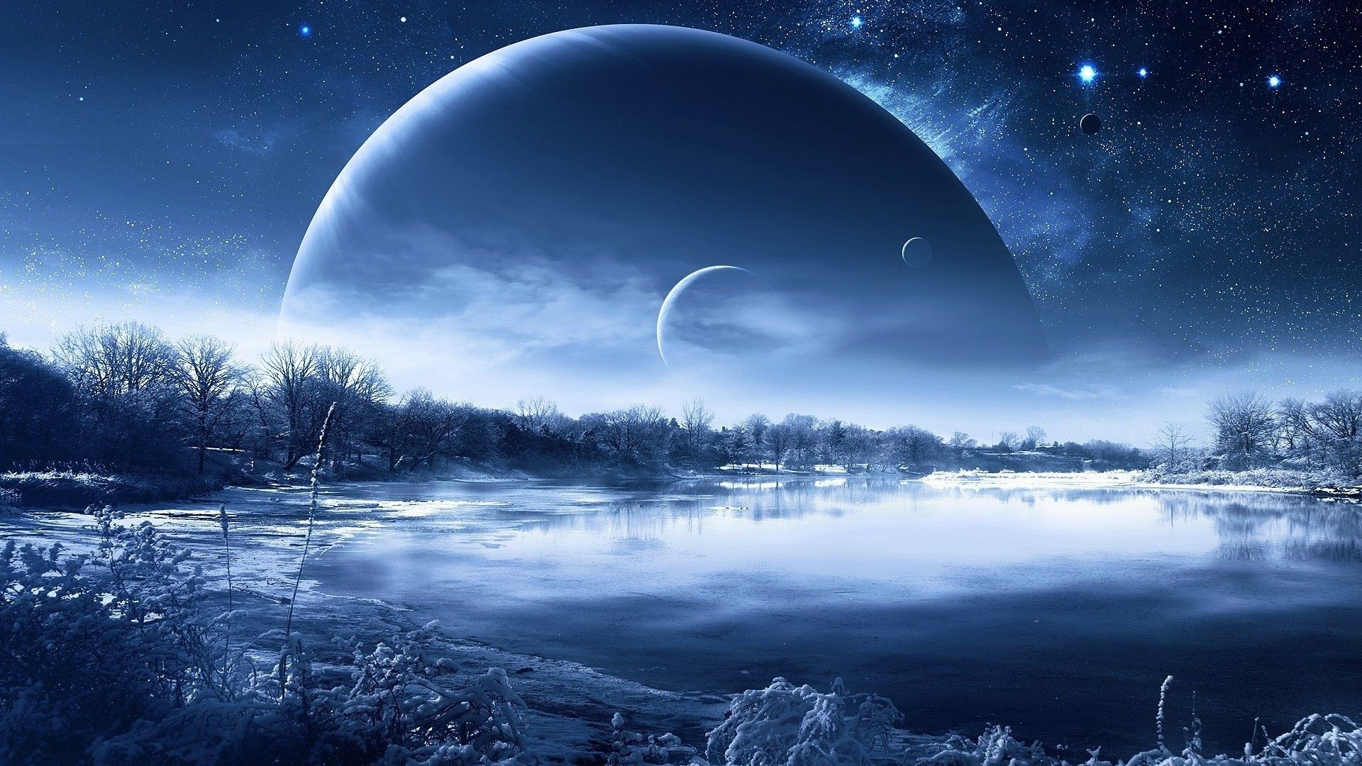 Paesaggio notturno invernale con pianeta, 1920x1080 Full HD, Laptop