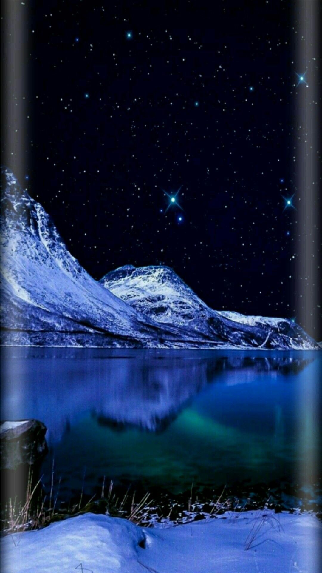Montagne innevate cielo stellato notte, 1080x1920 Verticale, Telefono