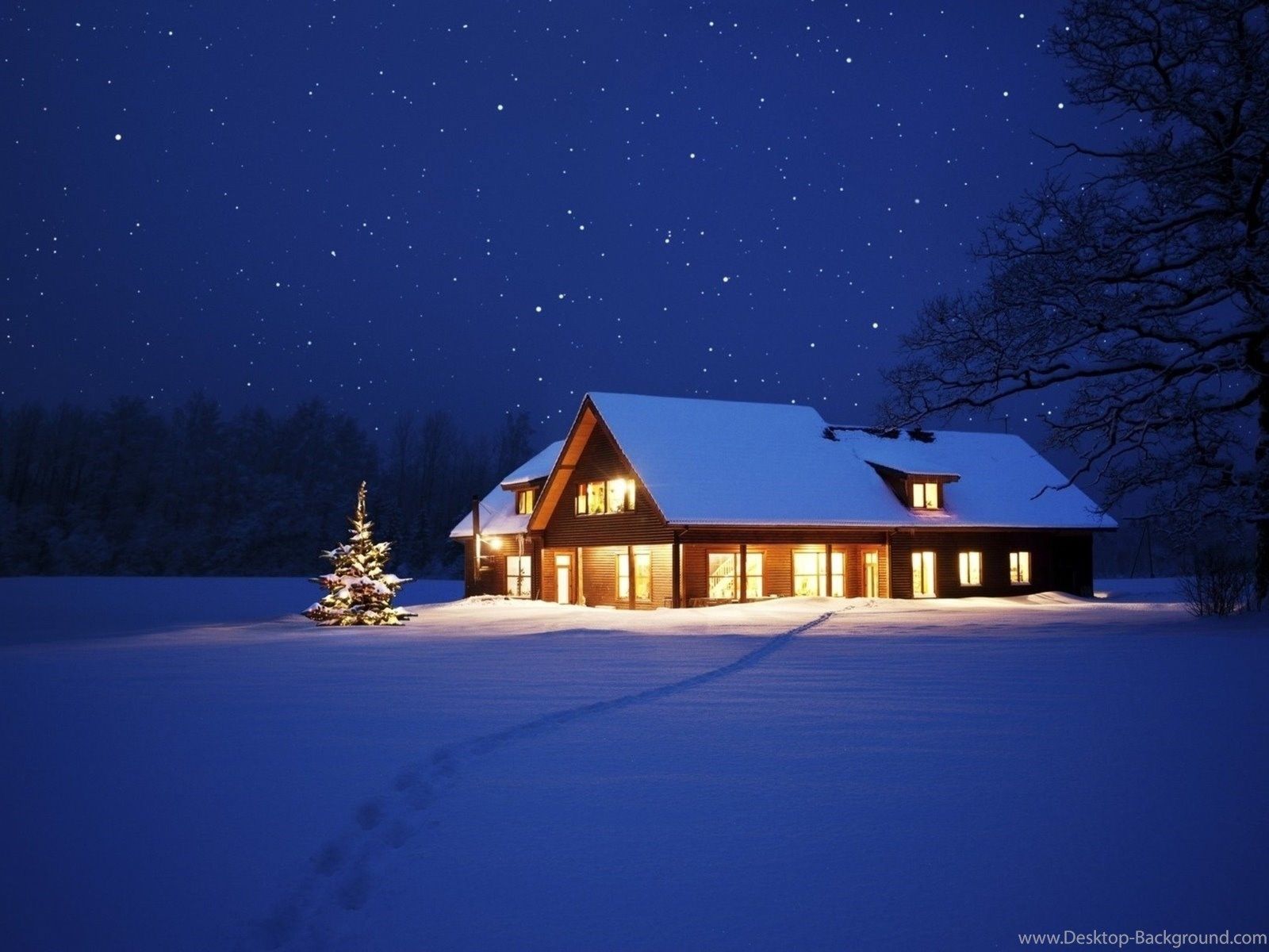 Casa illuminata nella notte invernale, 1600x1200 HD, Desktop