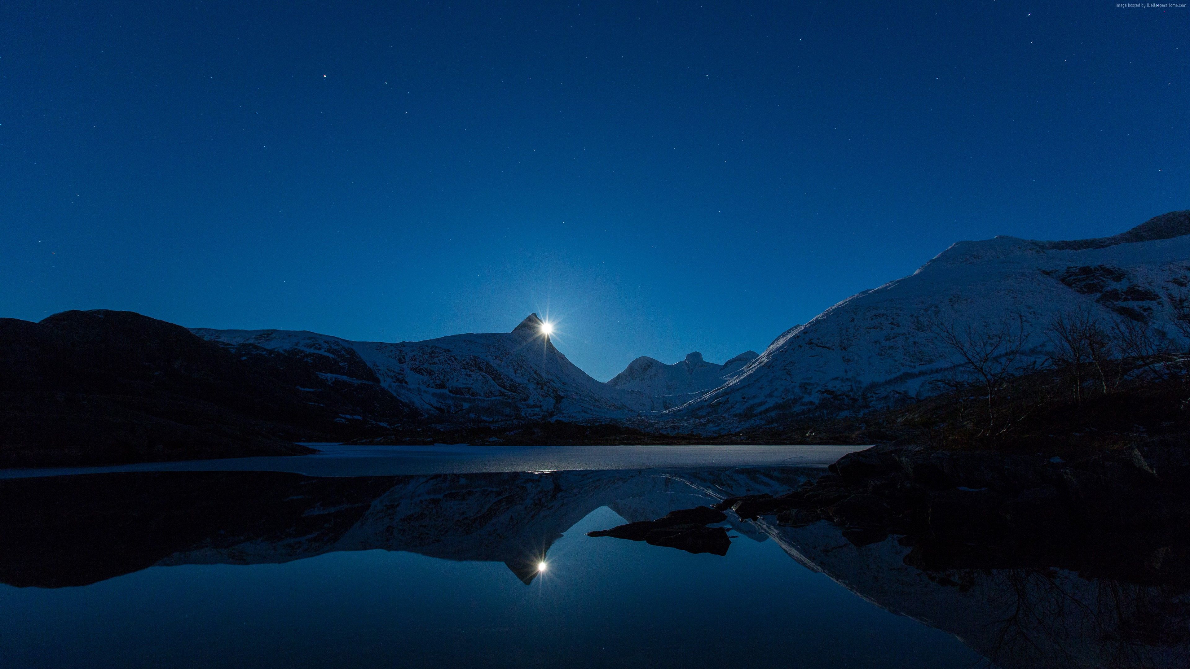 lago montagne notte luna, 3840x2160 Ultra HD, Monitor 4K