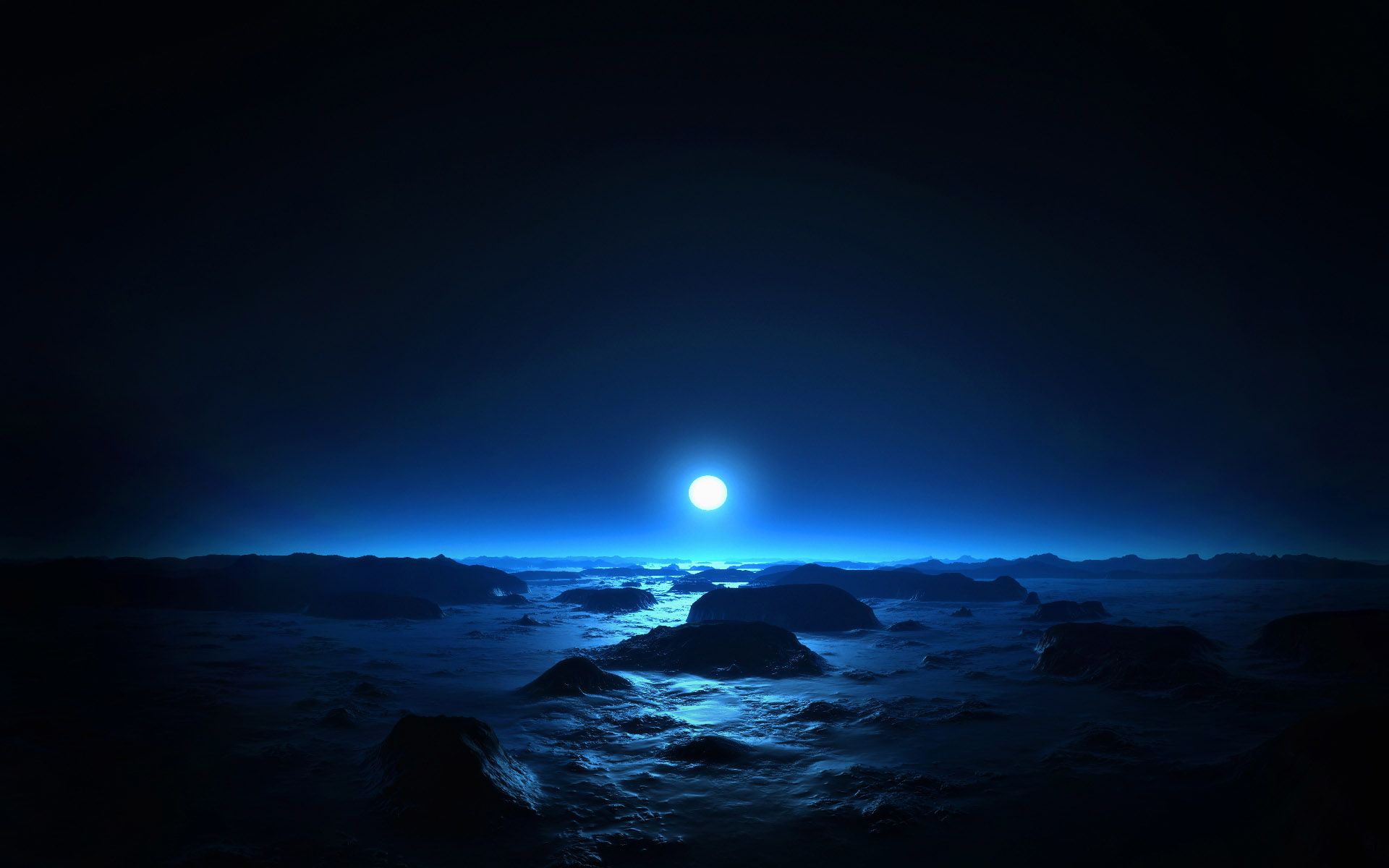 Luna su mare notturno roccioso, 1920x1200 WUXGA, Desktop