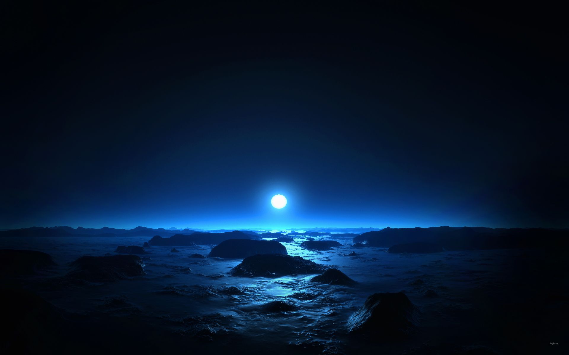 Spiaggia notturna con luna blu, 1920x1200 Full HD+ WUXGA, Laptop