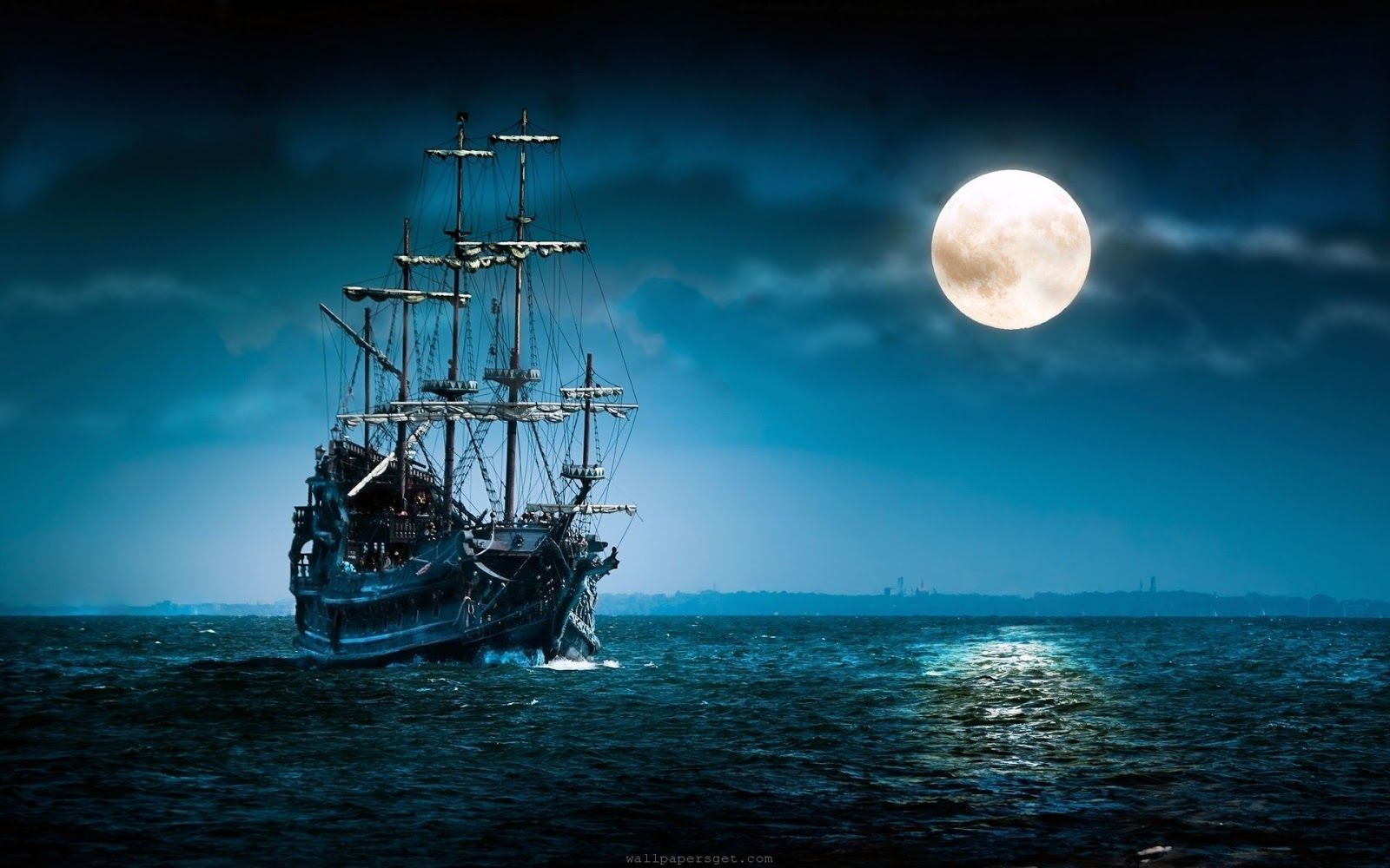 Nave pirata sotto luna piena, 1600x1000 900p, PC