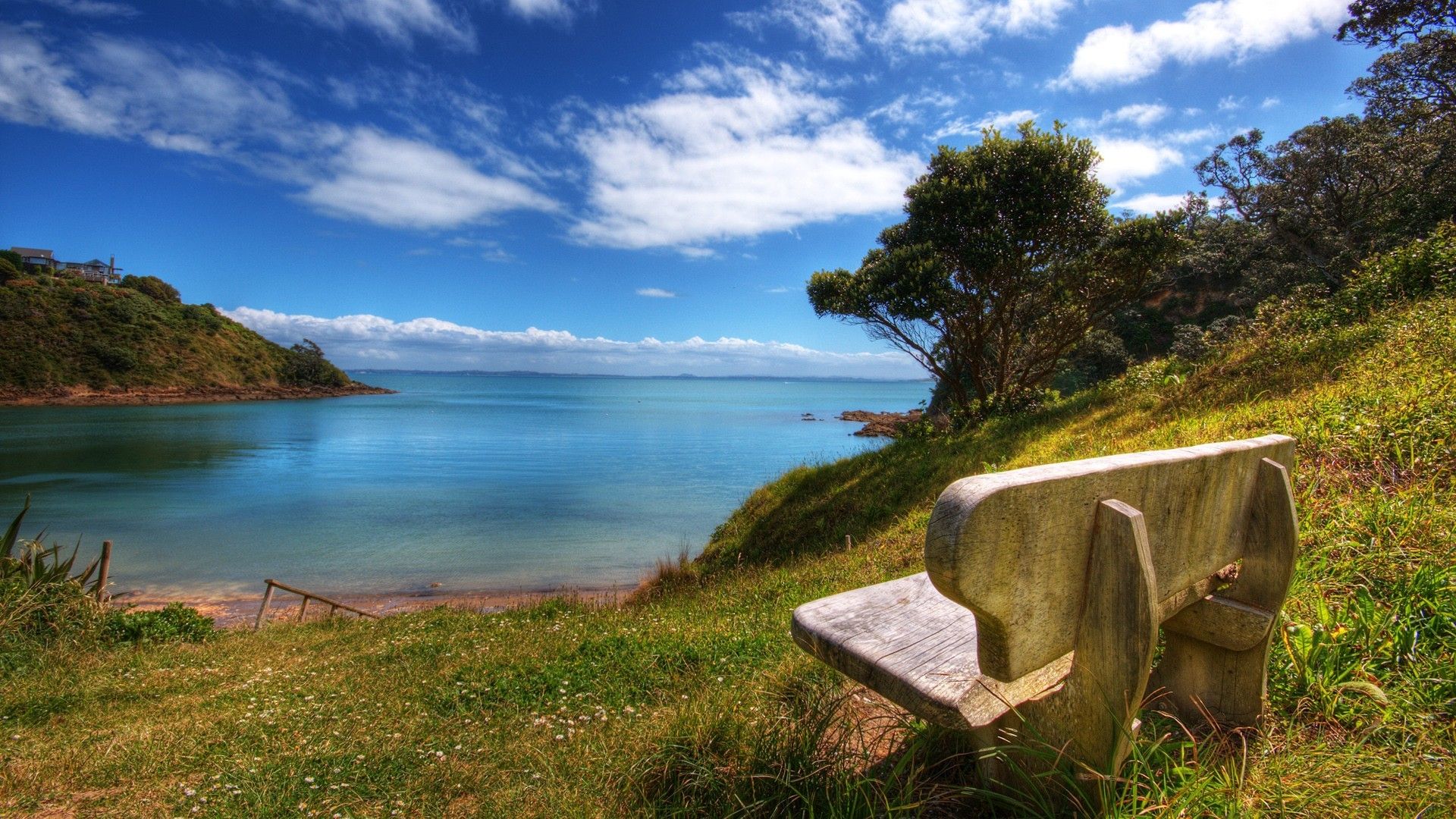 Panchina vista baia turchese, 1920x1080 Full HD 1080p, Desktop