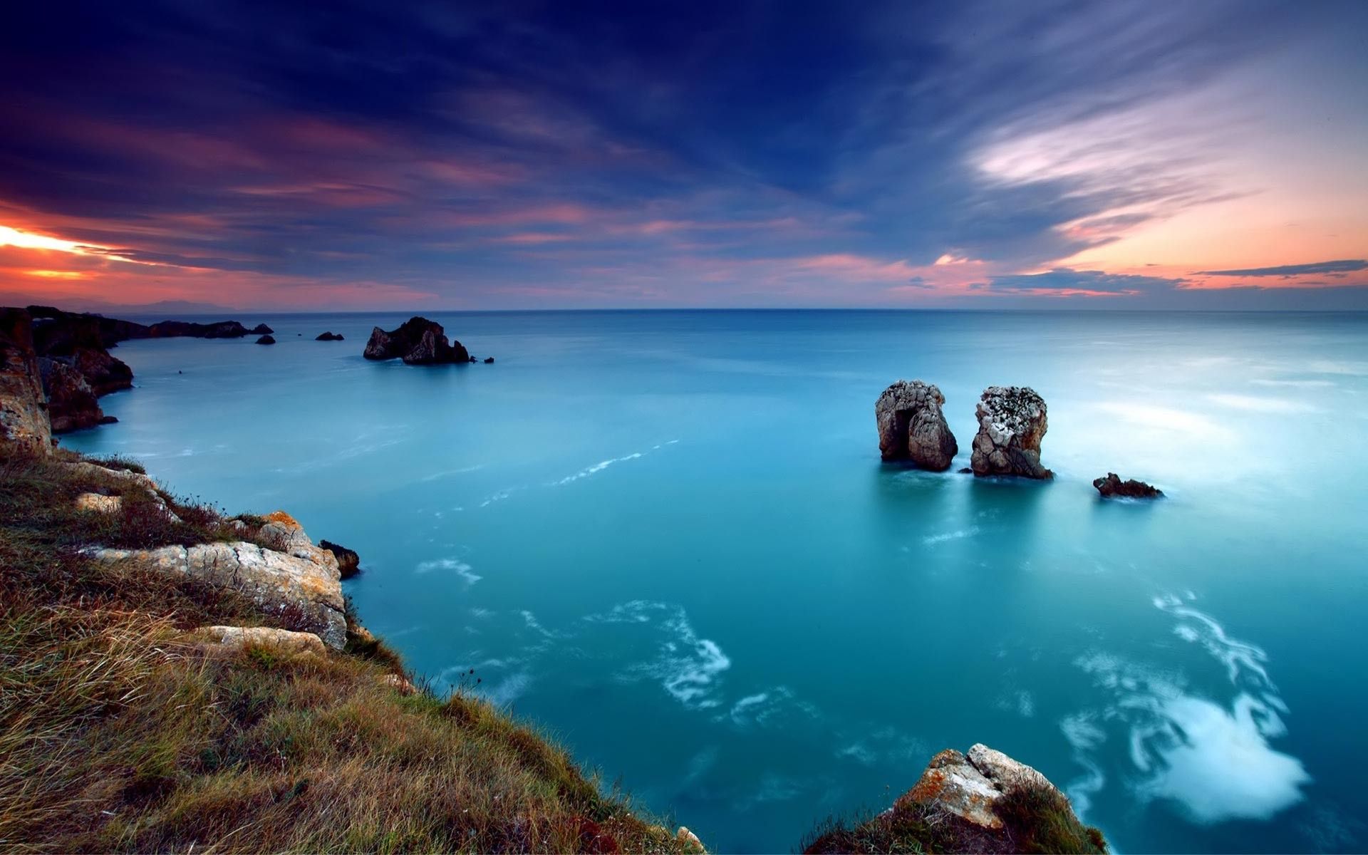 Costa rocciosa mare turchese tramonto, 1920x1200 Full HD+, Desktop