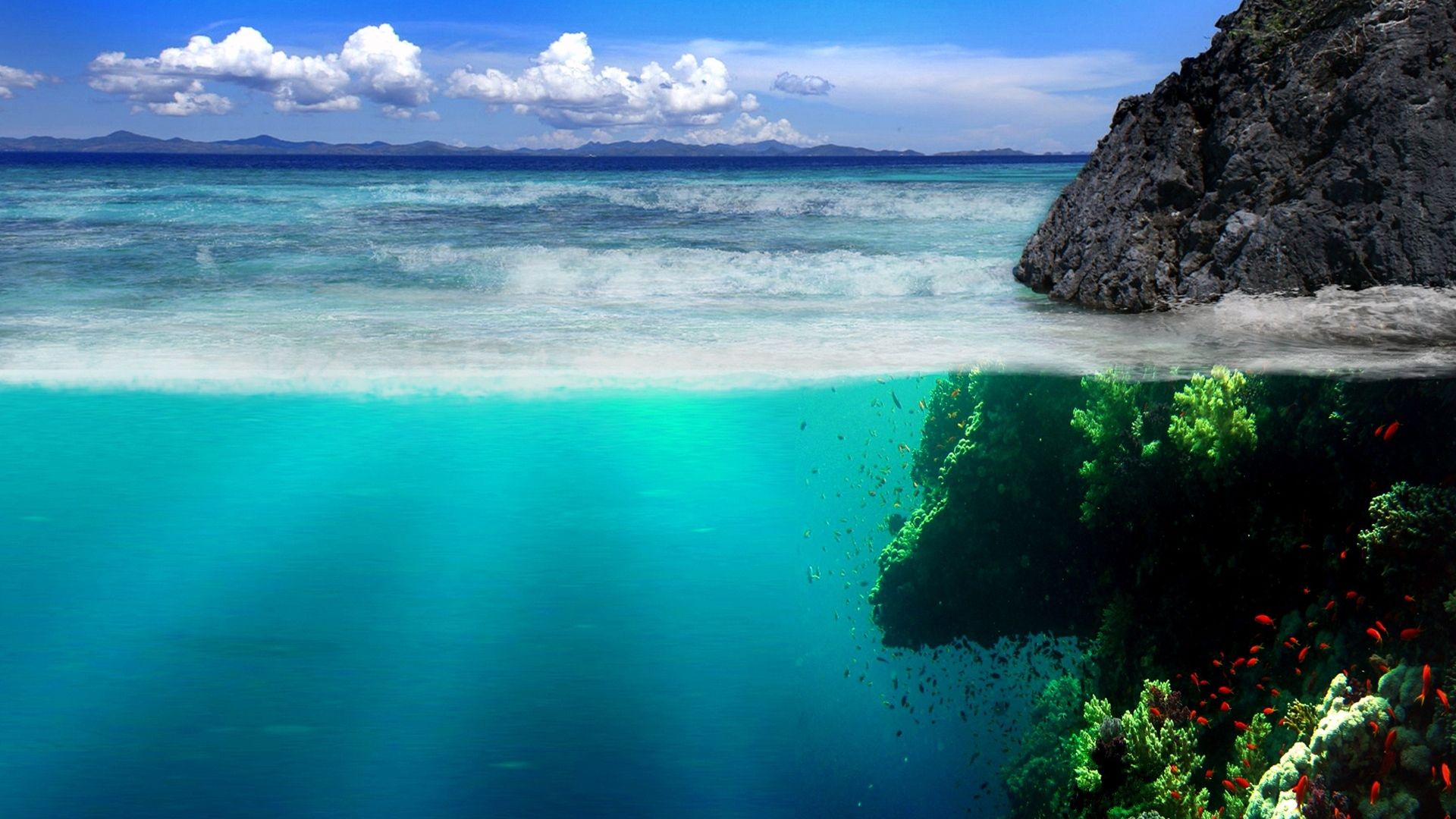 Mare turchese con roccia e corallo, 1920x1080 Full HD, Laptop