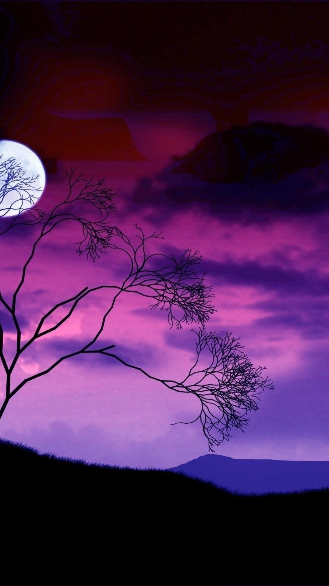 Albero silhouette luna viola, 1080x1920 Full HD Verticale, Samsung Galaxy