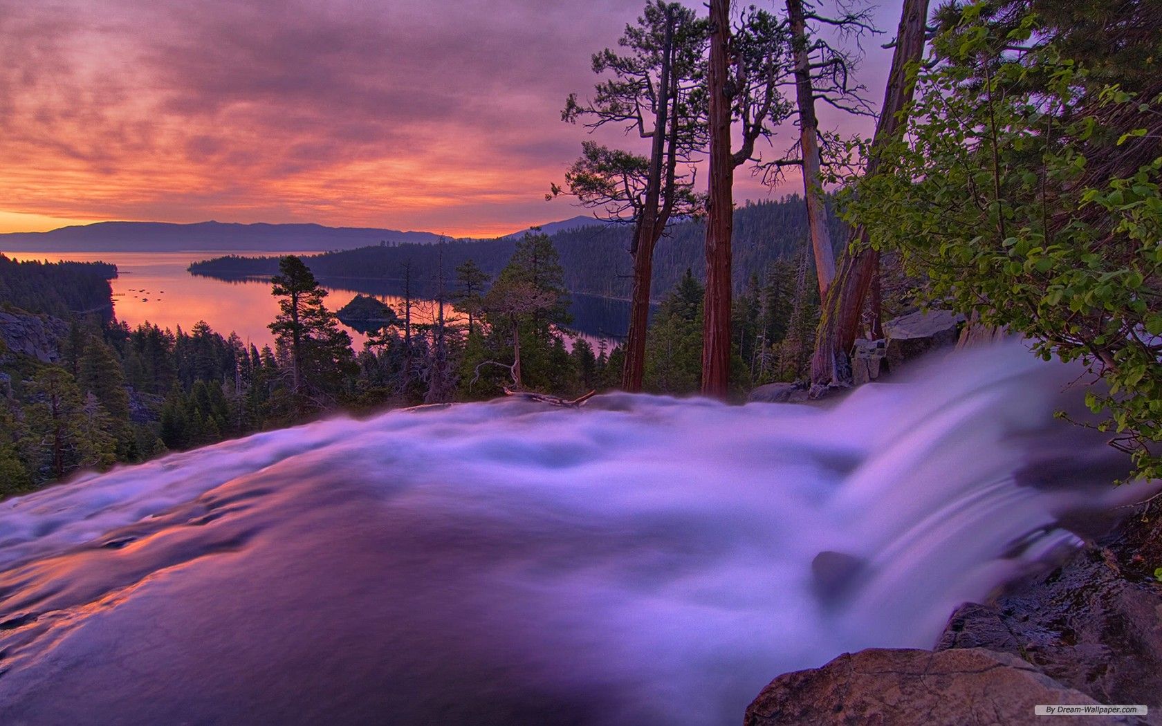 Cascata al tramonto viola, 1680x1050 HD, Desktop