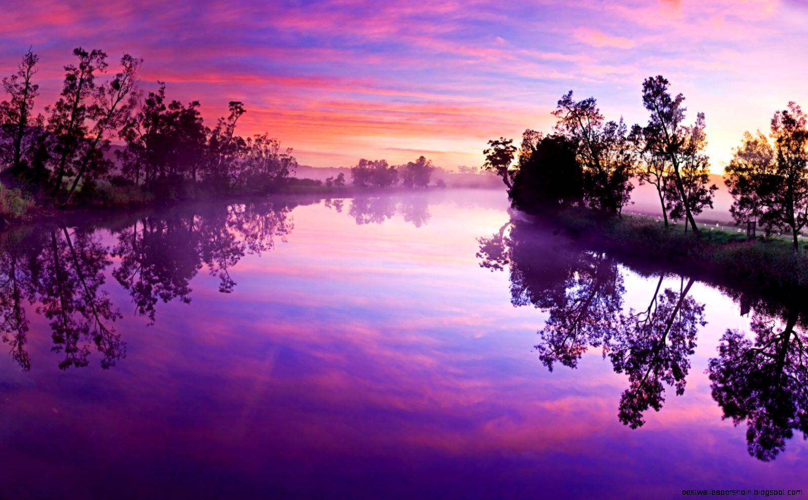 Tramonto viola su lago, 1596x987 HD, Desktop