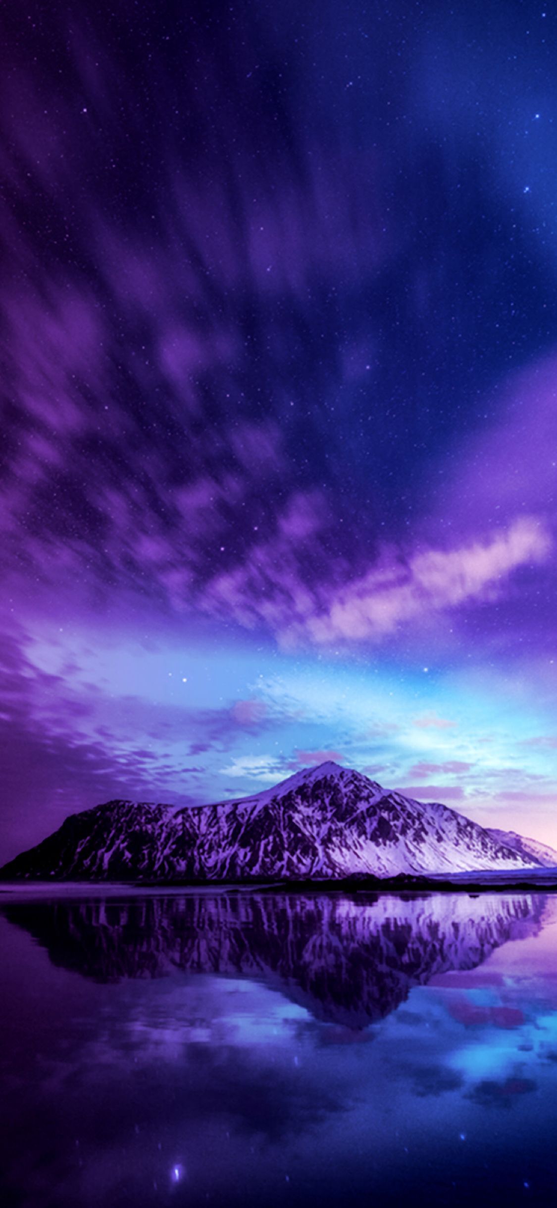 Montagna viola con riflesso lago, 1125x2436 Verticale, Telefono