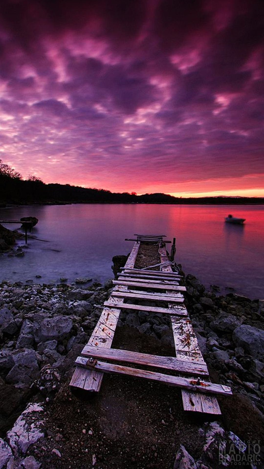 Molo di legno tramonto viola, 1080x1920 Full HD Verticale, Smartphone