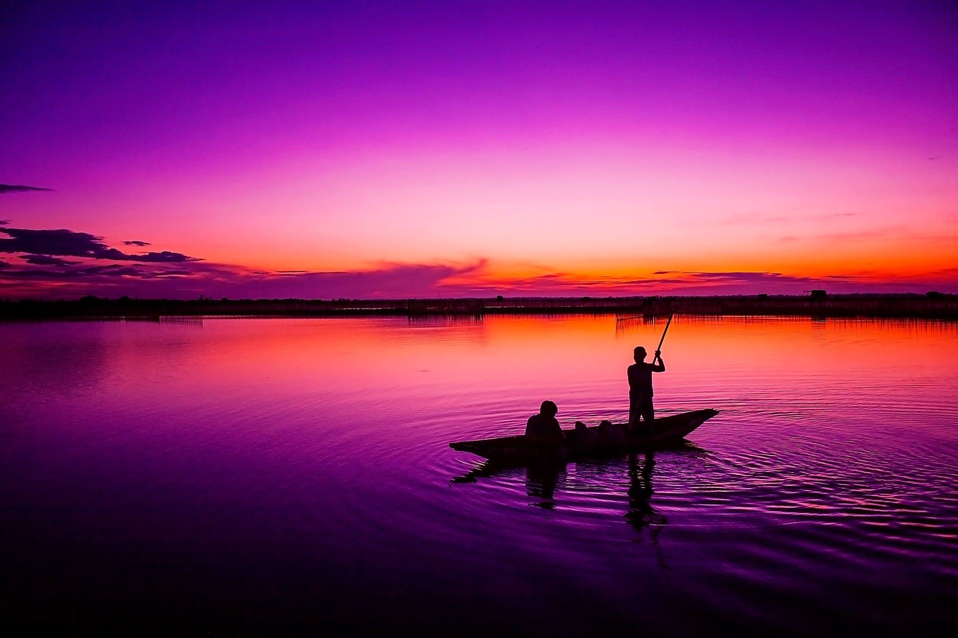 Pescatori su barca al tramonto, 1920x1280 Full HD+ WUXGA, Desktop