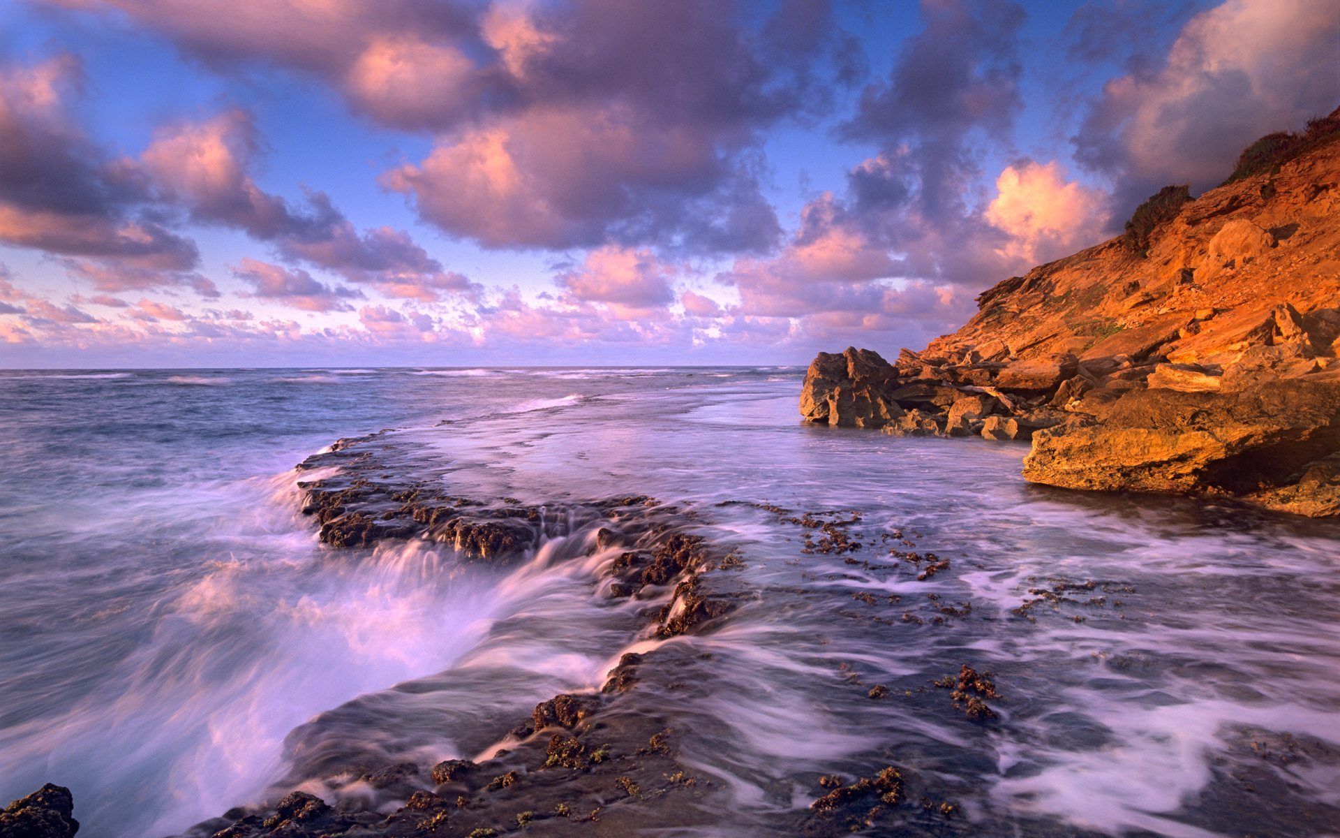 Costa rocciosa con onde e tramonto, 1920x1200 Full HD+, PC