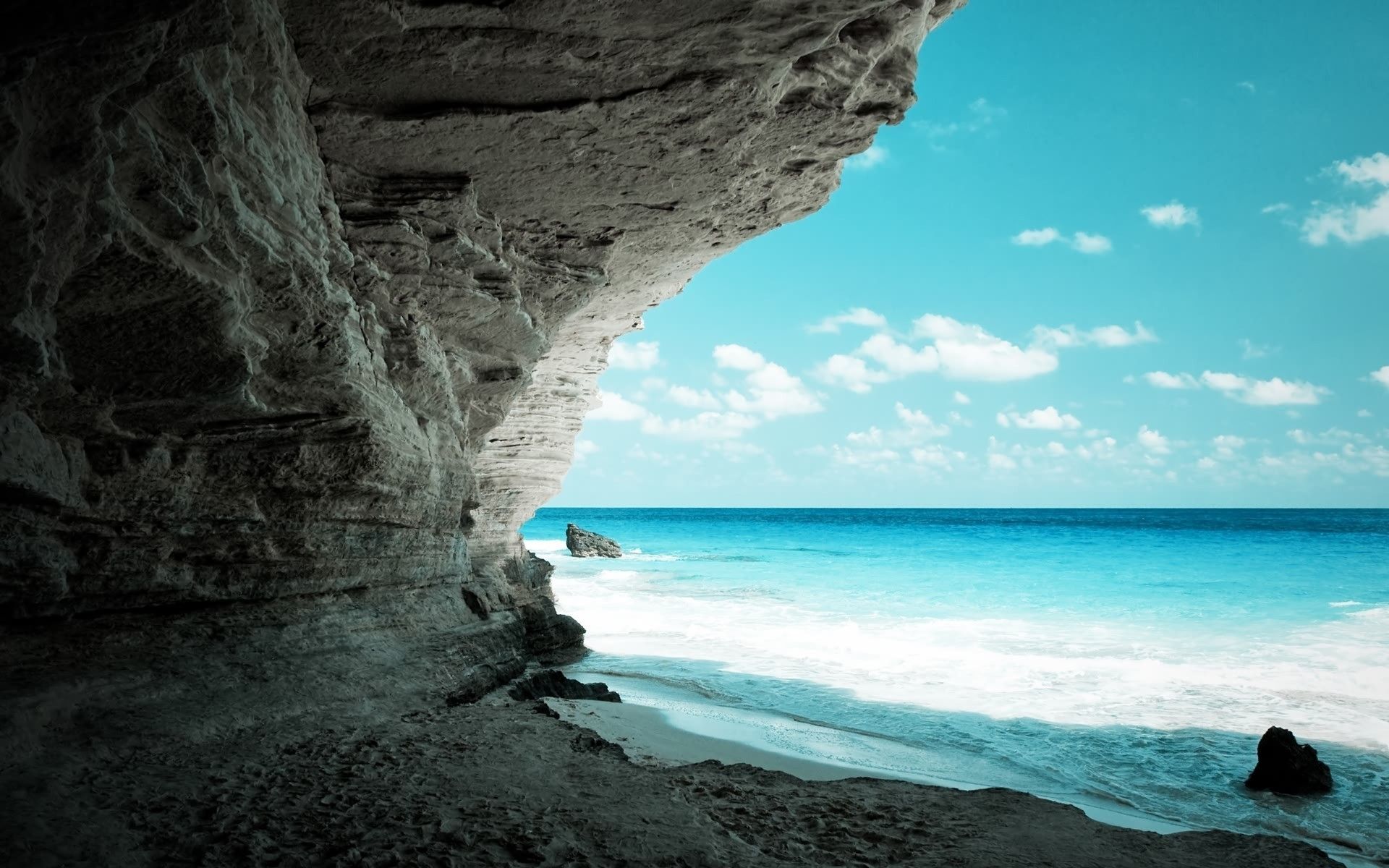 Grotta costiera con mare turchese, 1920x1200 Full HD+, PC Desktop