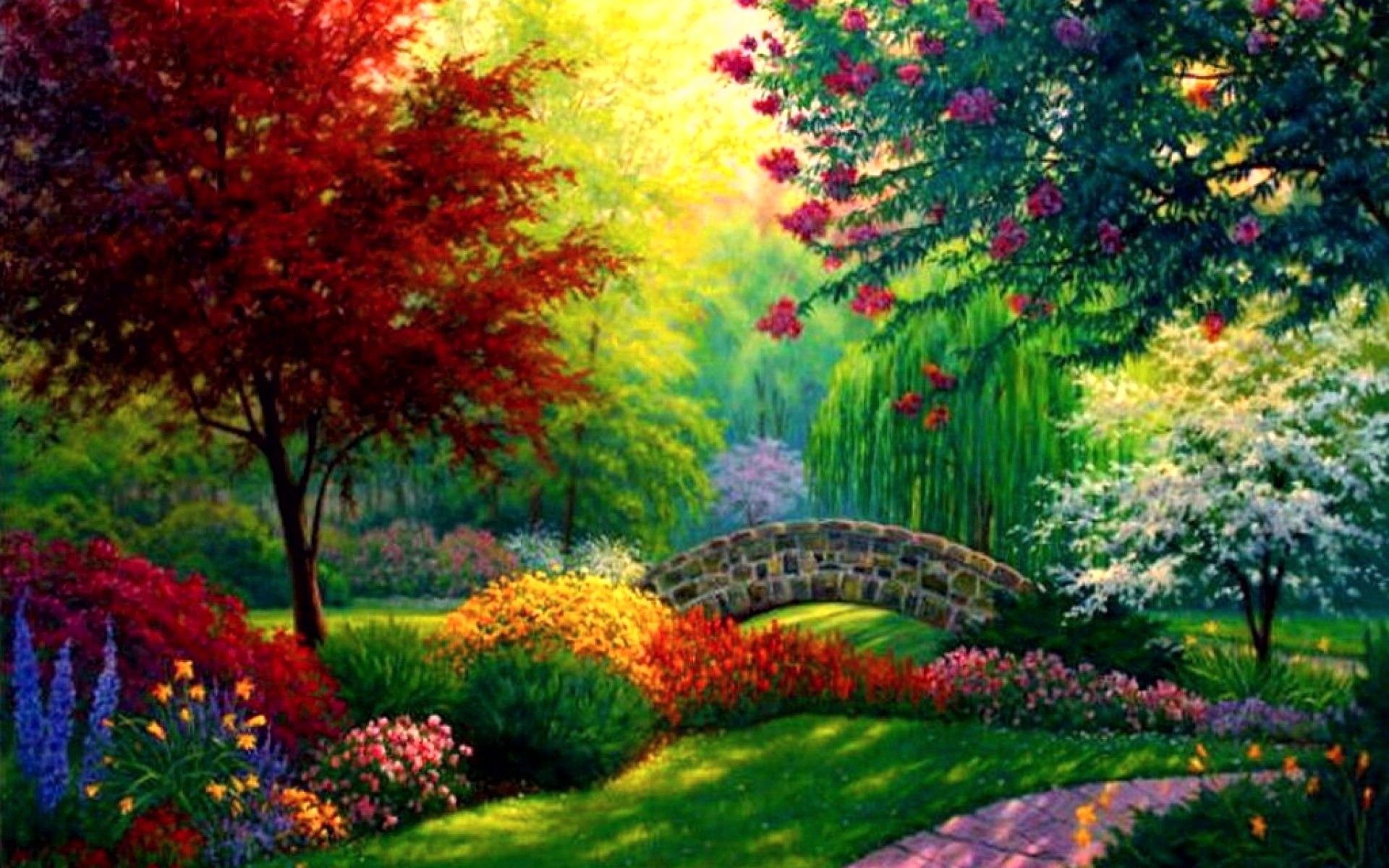 Giardino colorato con ponte, 1920x1200 WUXGA, PC