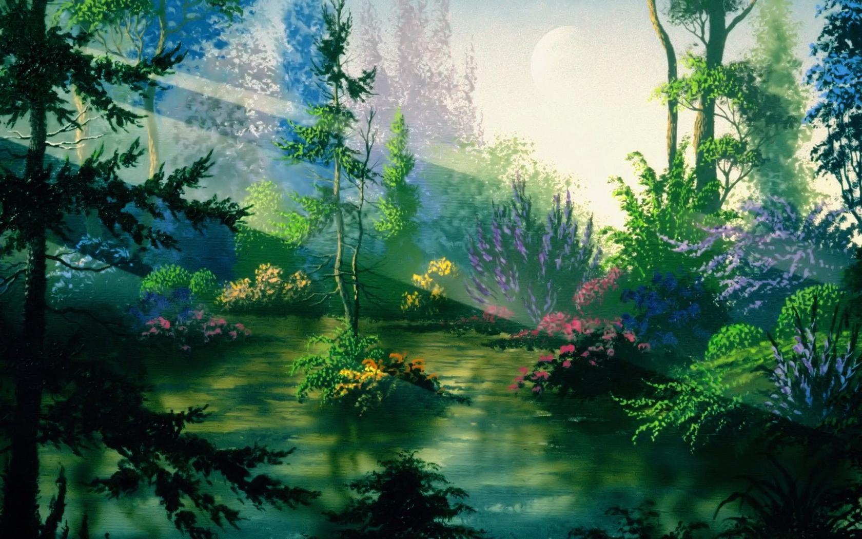 foresta fantasy con stagno, 1680x1050 900p, Laptop