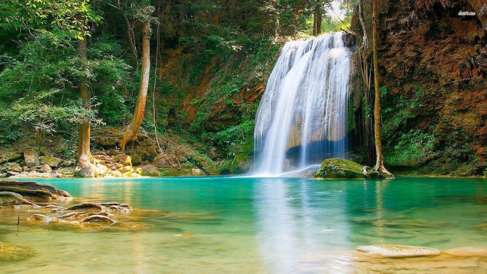 Cascata acqua turchese foresta, 1600x900 HD, Laptop