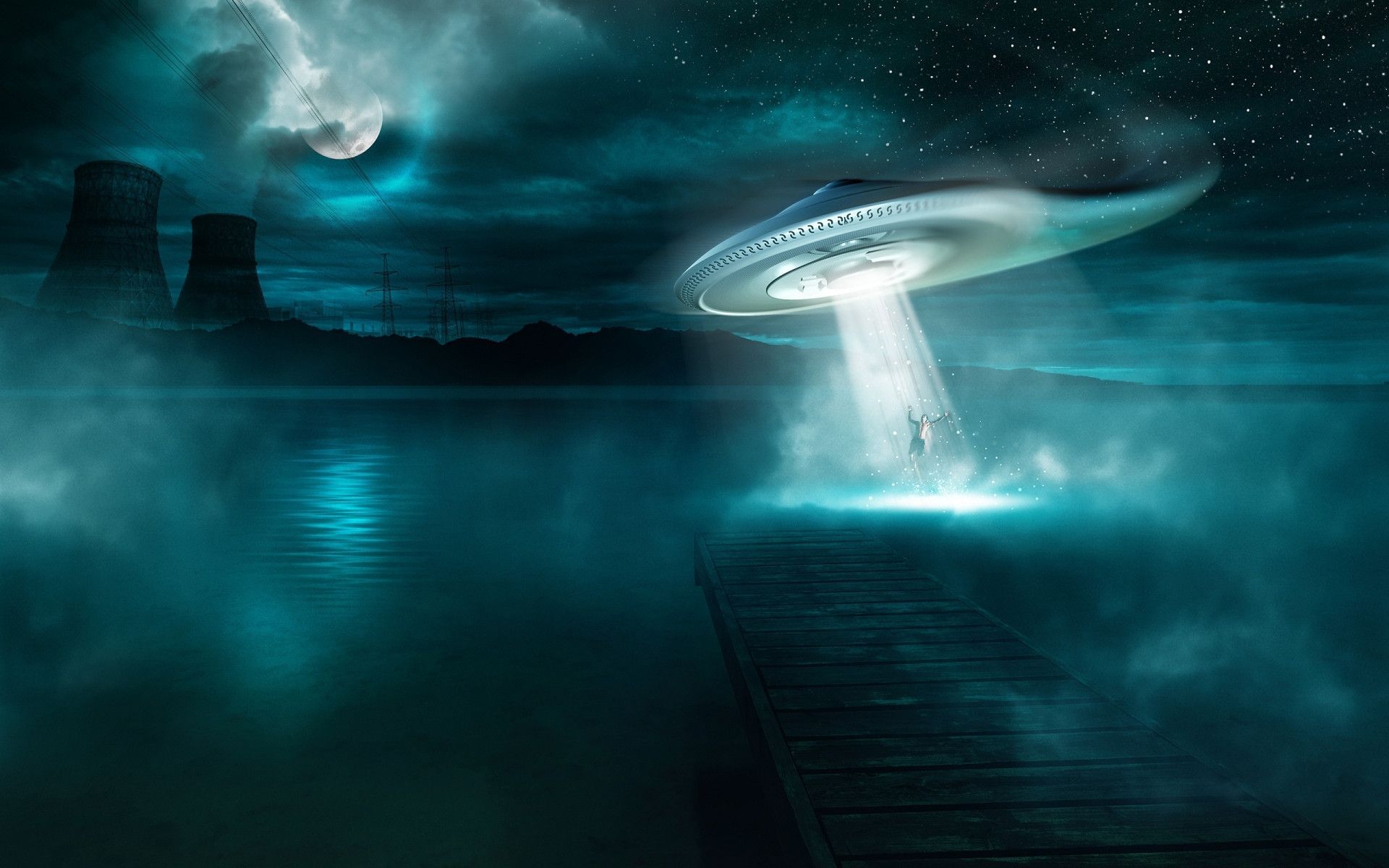 UFO alieno sopra lago, 1920x1200 Full HD+ WUXGA, Desktop
