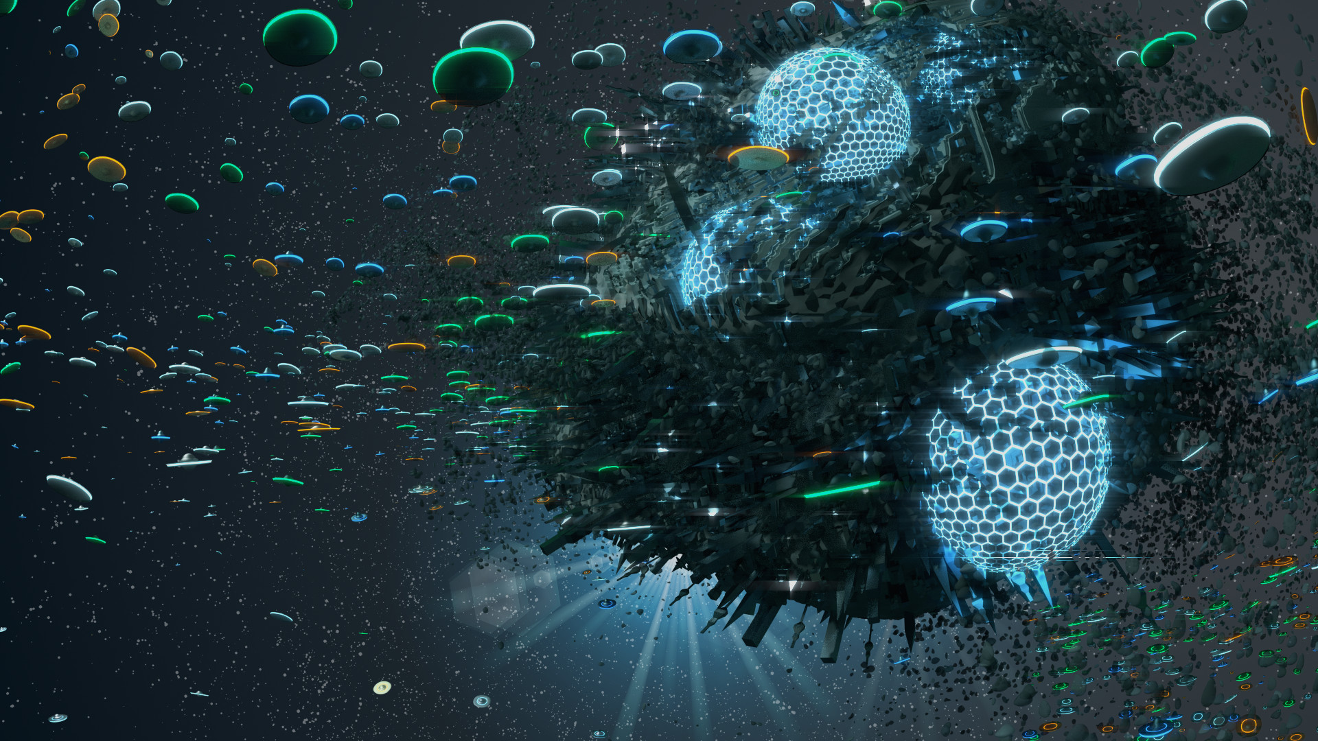 Astronave circolare Prometheus paesaggio alieno, 1366x768 720p, Laptop