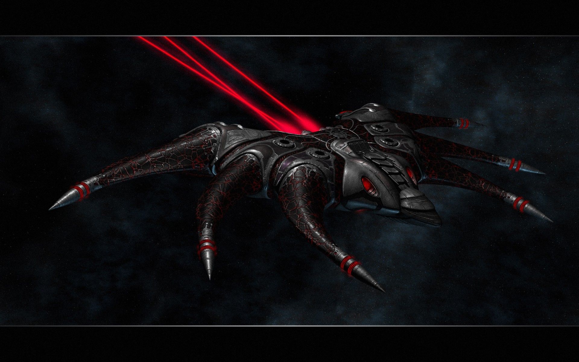 Astronave aliena nera con laser rossi, 1920x1200 WUXGA, Desktop