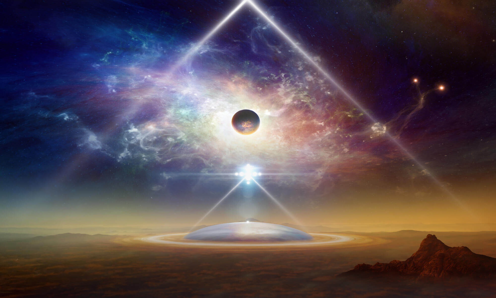 Astronave aliena piramide luminosa, 2000x1200 alta risoluzione, Desktop