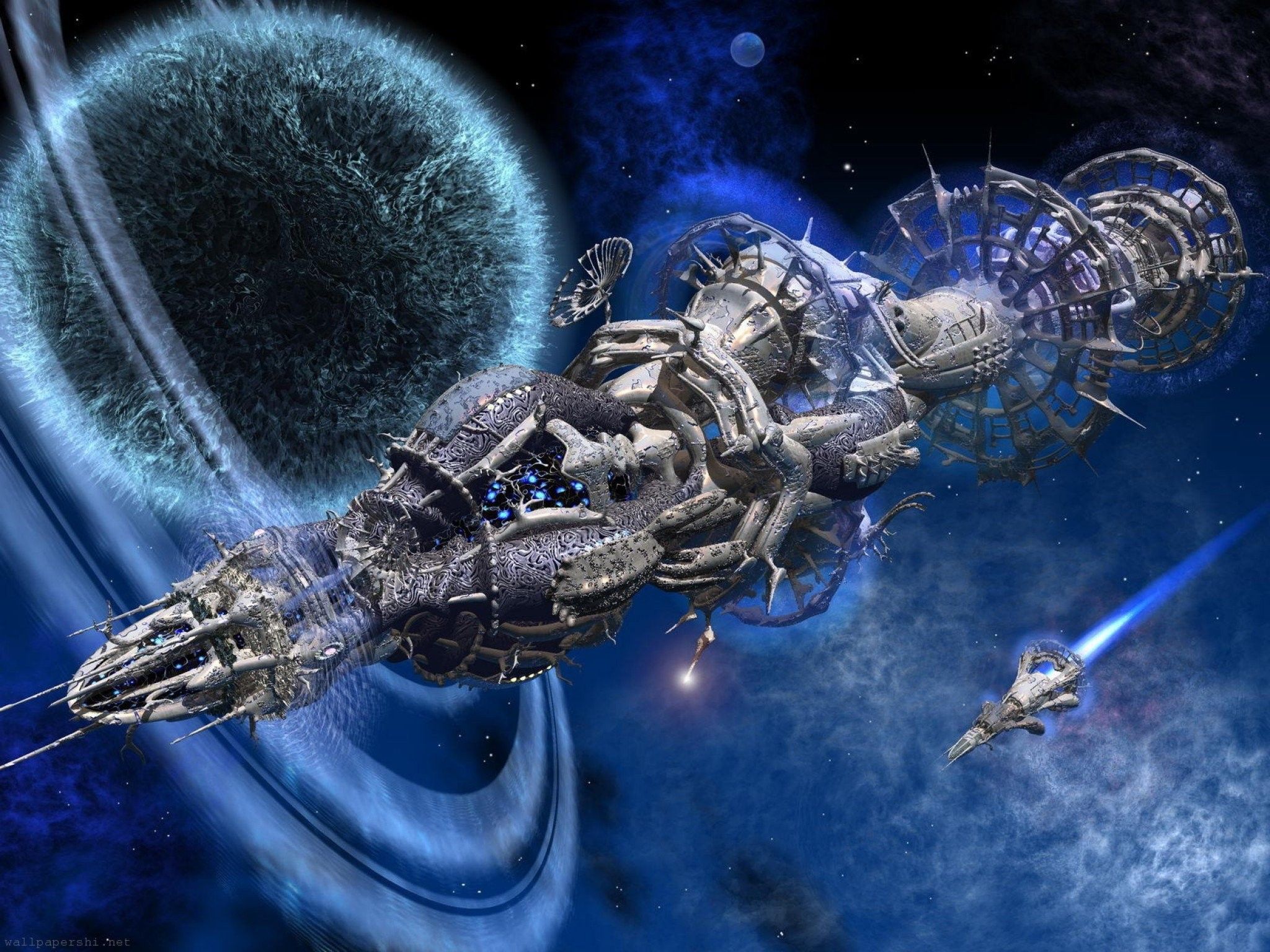 Astronave aliena con anello planetario, 2048x1536 Hi-Res, Desktop
