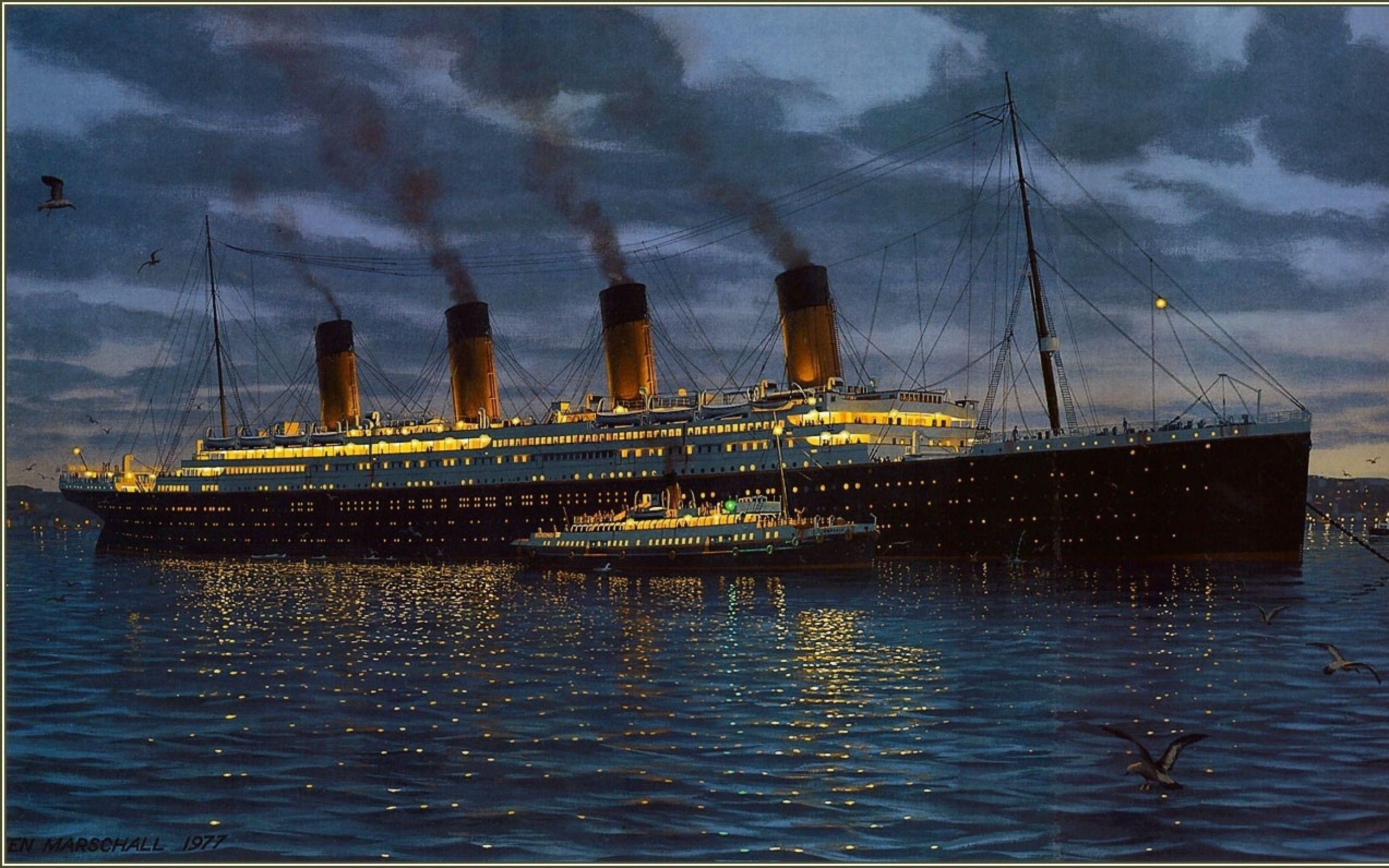 Nave Titanic illuminata di notte, 2560x1600 2K+, PC