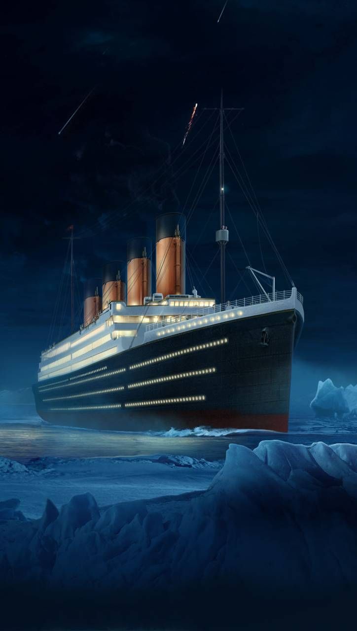 Nave Titanic tra iceberg, transatlantico, 724x1280 Verticale, Mobile