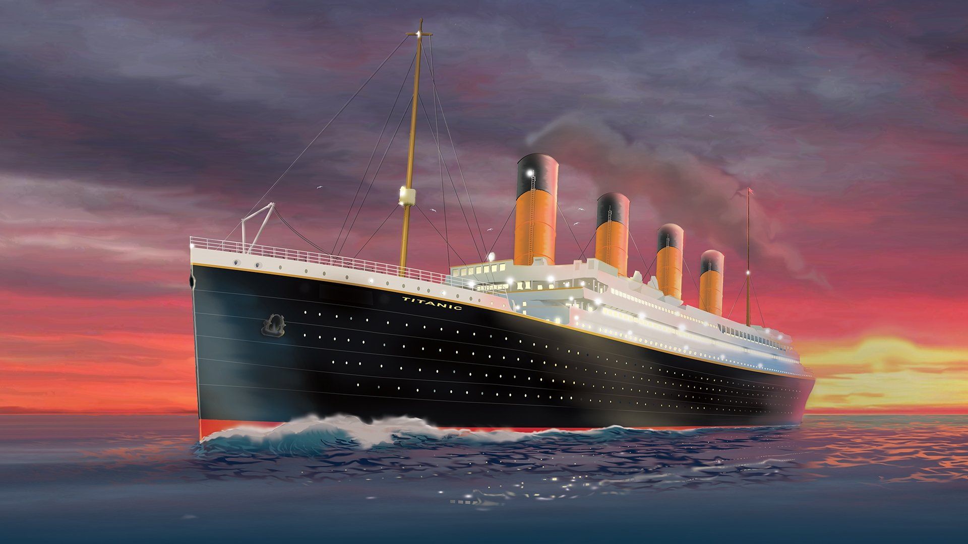 Nave Titanic tramonto mare, 1920x1080 1080p, PC Desktop