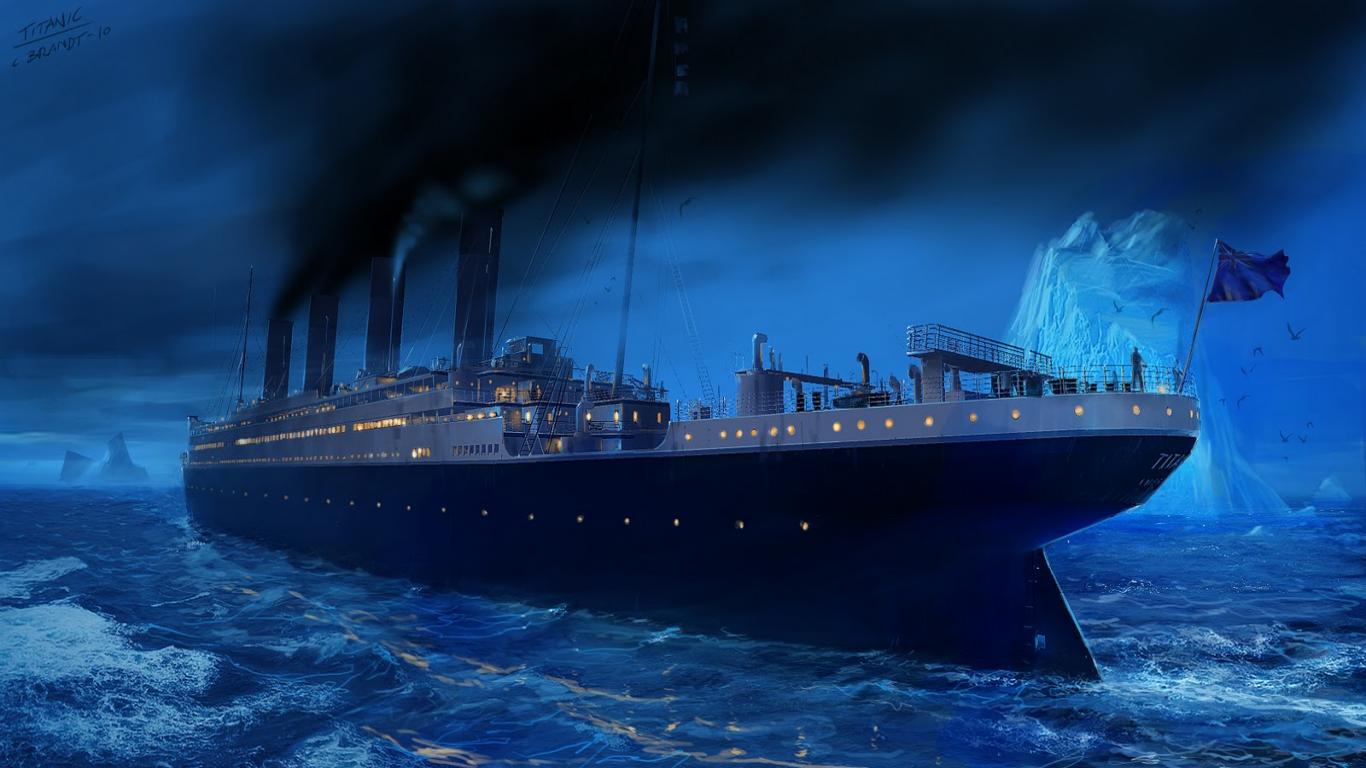 Nave Titanic notte iceberg, 1366x768 HD, Desktop