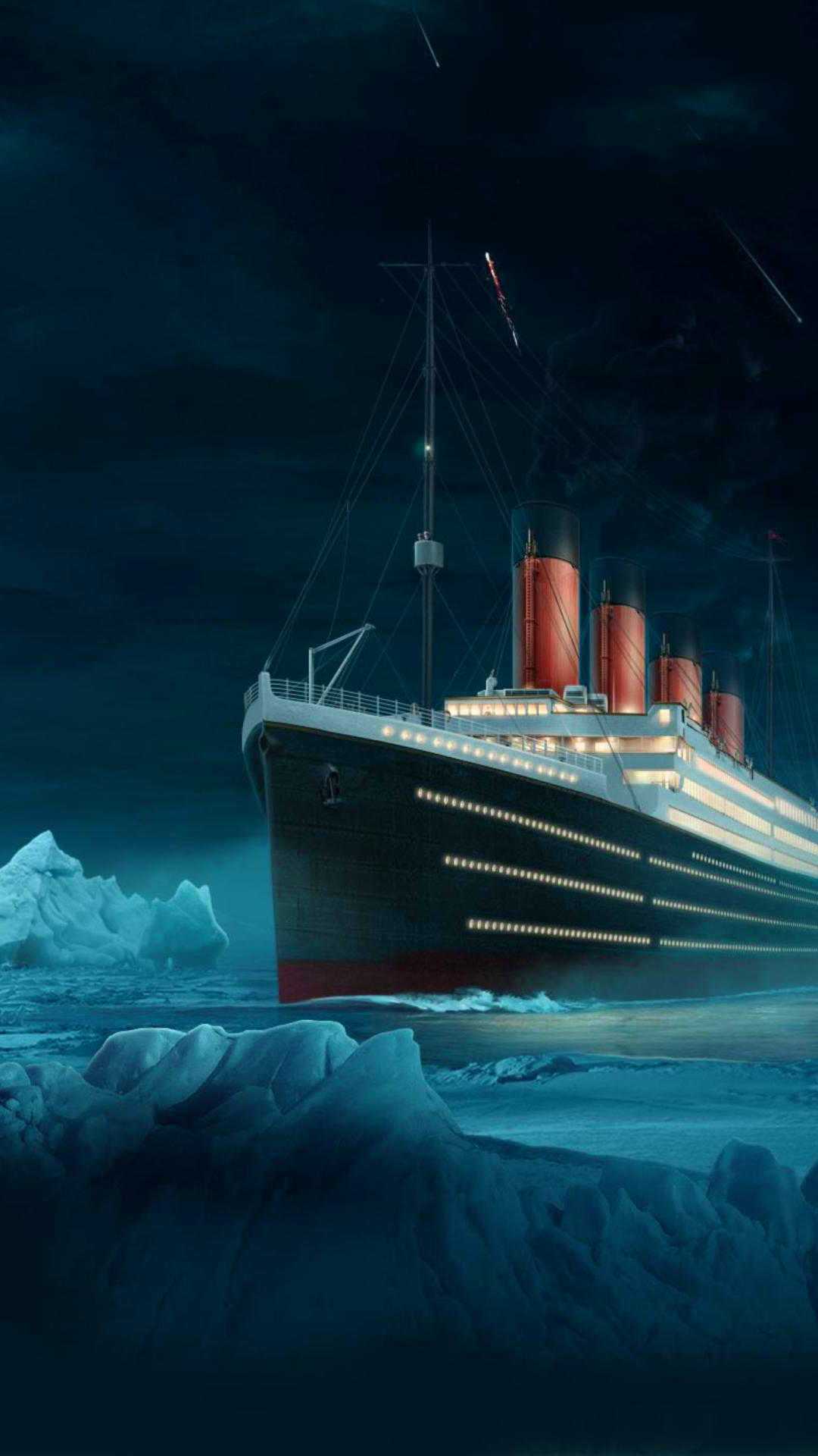 Nave Titanic tra iceberg notturno, 1080x1920 Full HD Verticale, iPhone