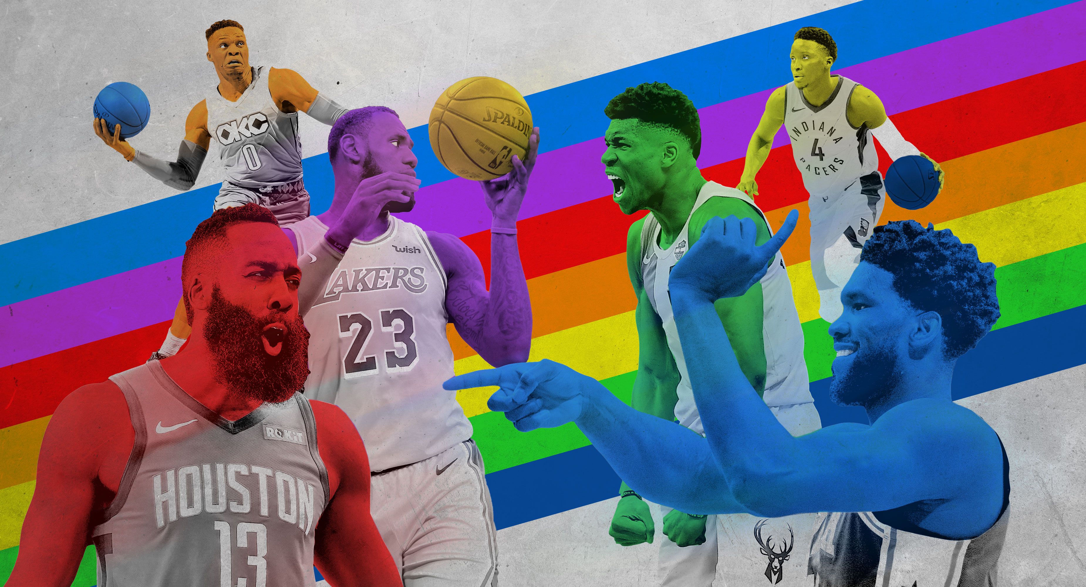 Giocatori NBA collage arcobaleno, 3700x2000 2K+, Monitor Gaming