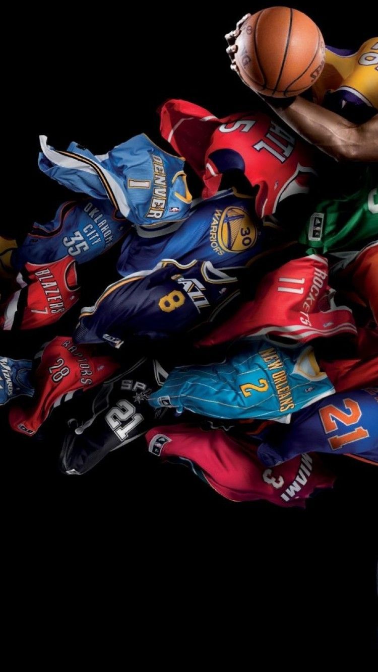 Maglie NBA colorate ammucchiate, 750x1334 Verticale, Telefono