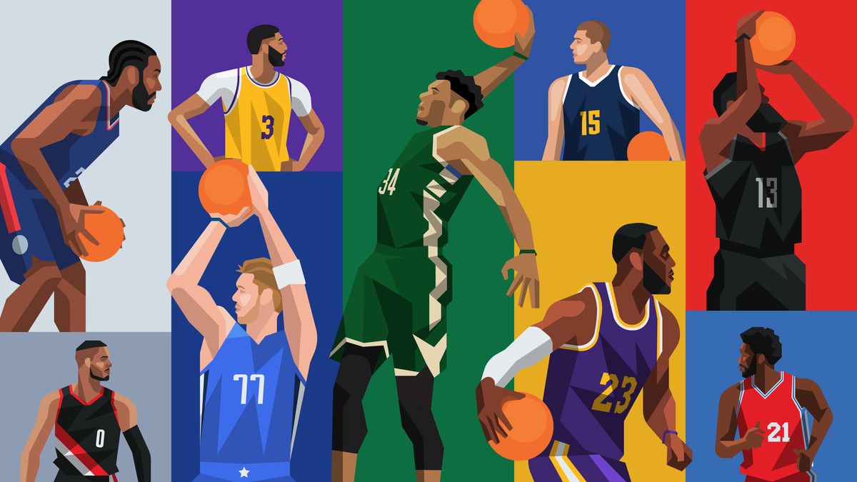 Illustrazione giocatori NBA colorata, 1200x675 HD, iMac