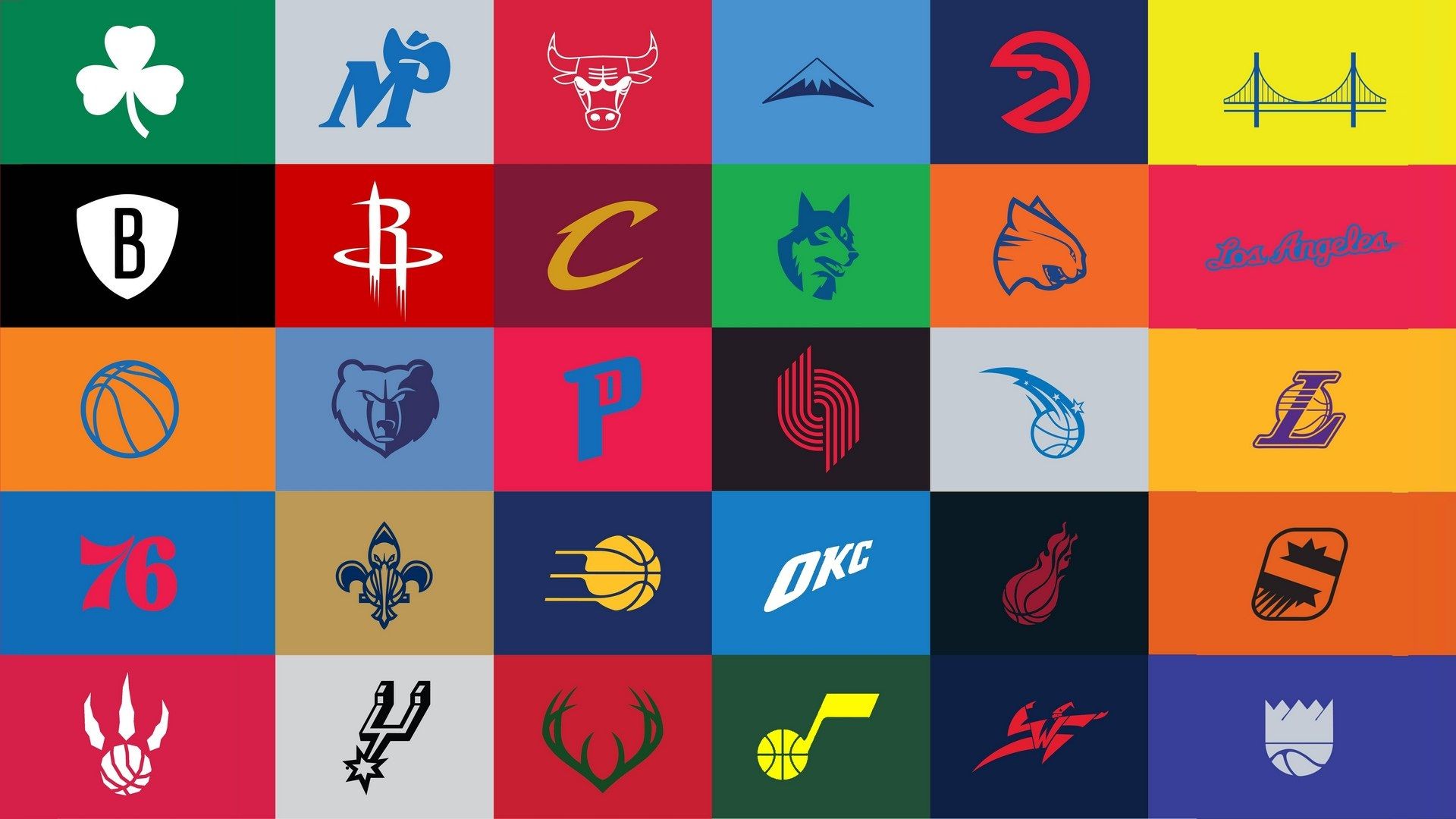 Loghi squadre NBA griglia colorata, 1920x1080 Full HD 1080p, Desktop