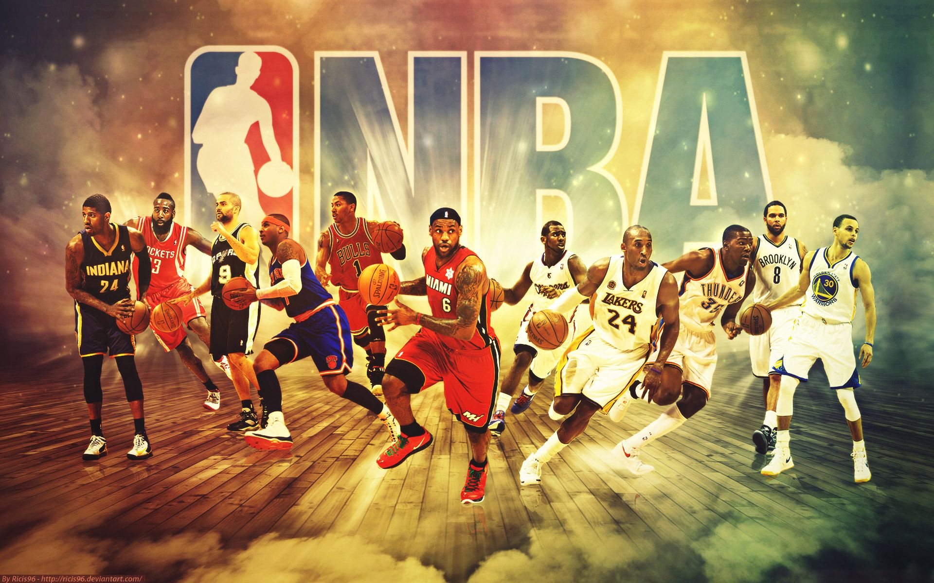 Giocatori NBA con trofeo neon, 1920x1080 Full HD, Desktop