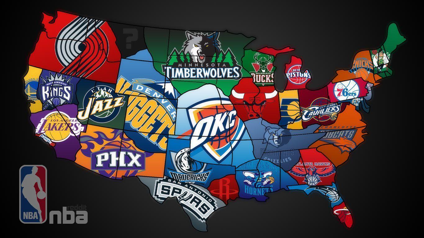 Mappa USA loghi squadre NBA, 1366x768 HD, PC Desktop
