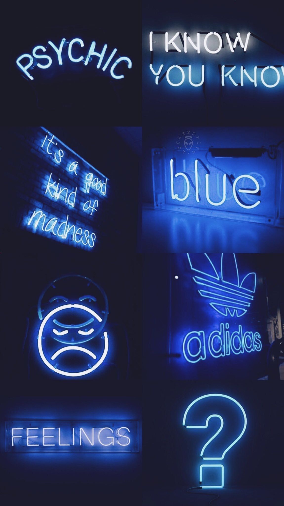 Collage insegne neon blu, 1150x2048 Full HD Verticale, Smartphone
