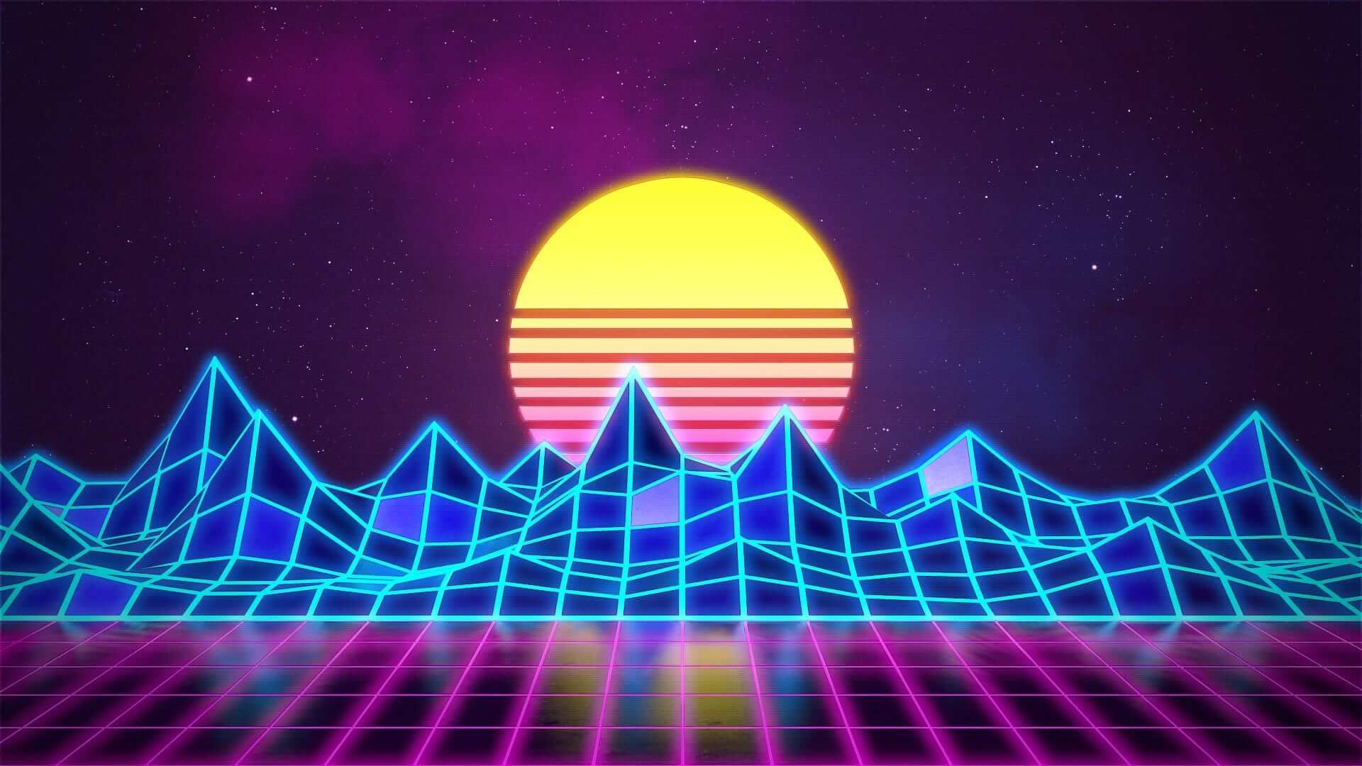 Griglia neon retro con sole, 1920x1080 Full HD 1080p, Desktop