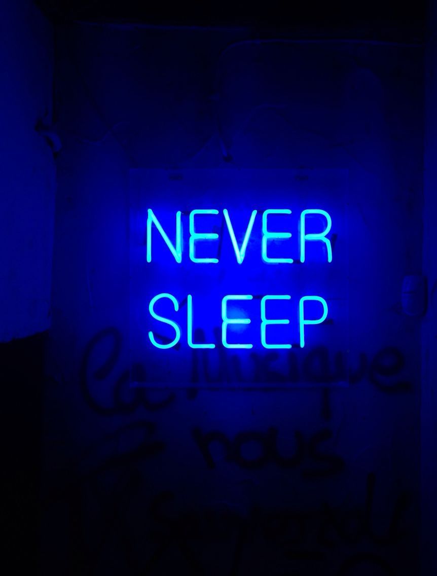 Insegna neon blu Never Sleep, 862x1136 Verticale, Android