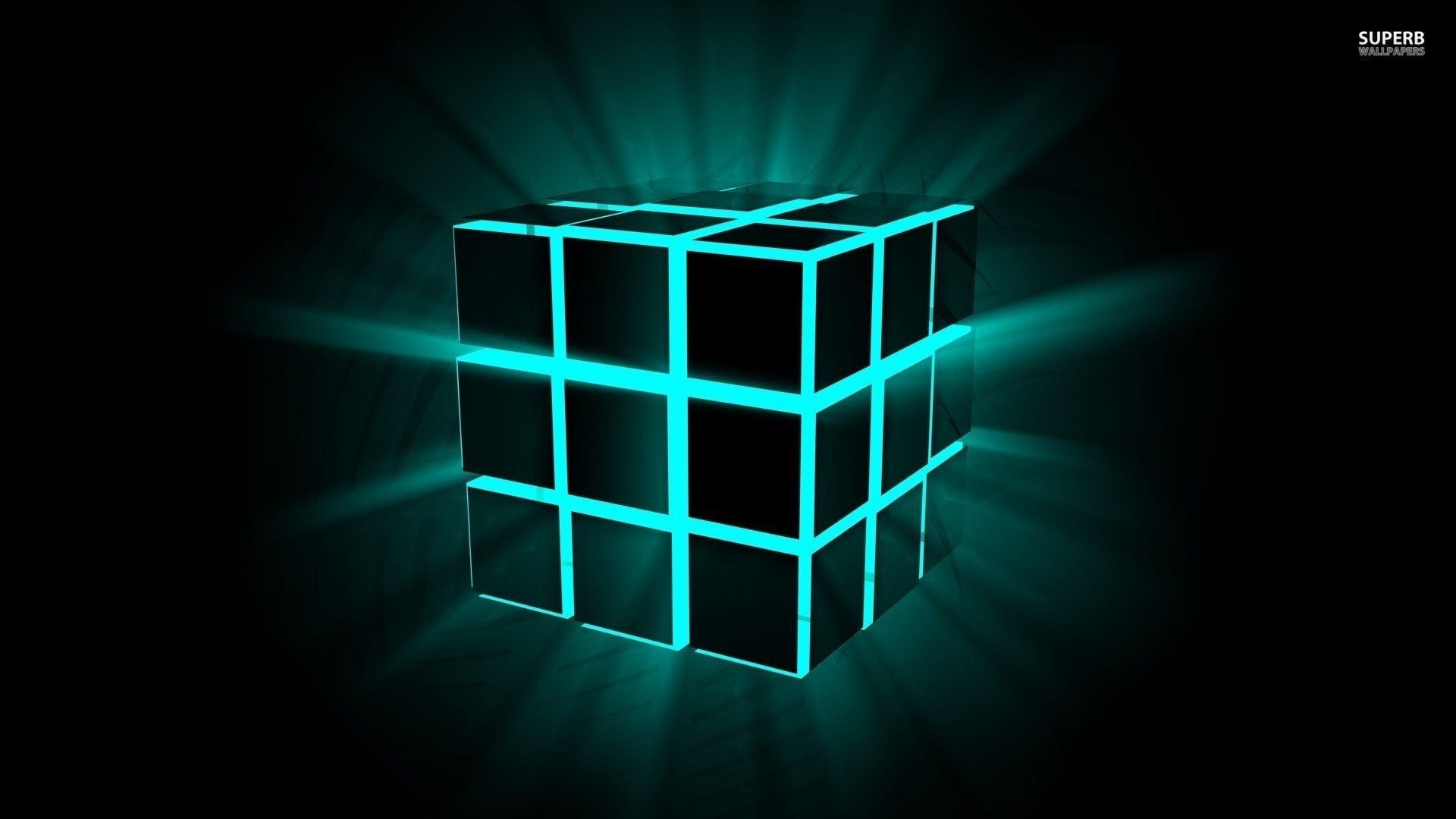 Cubo neon ciano geometrico, 1920x1080 1080p, Laptop