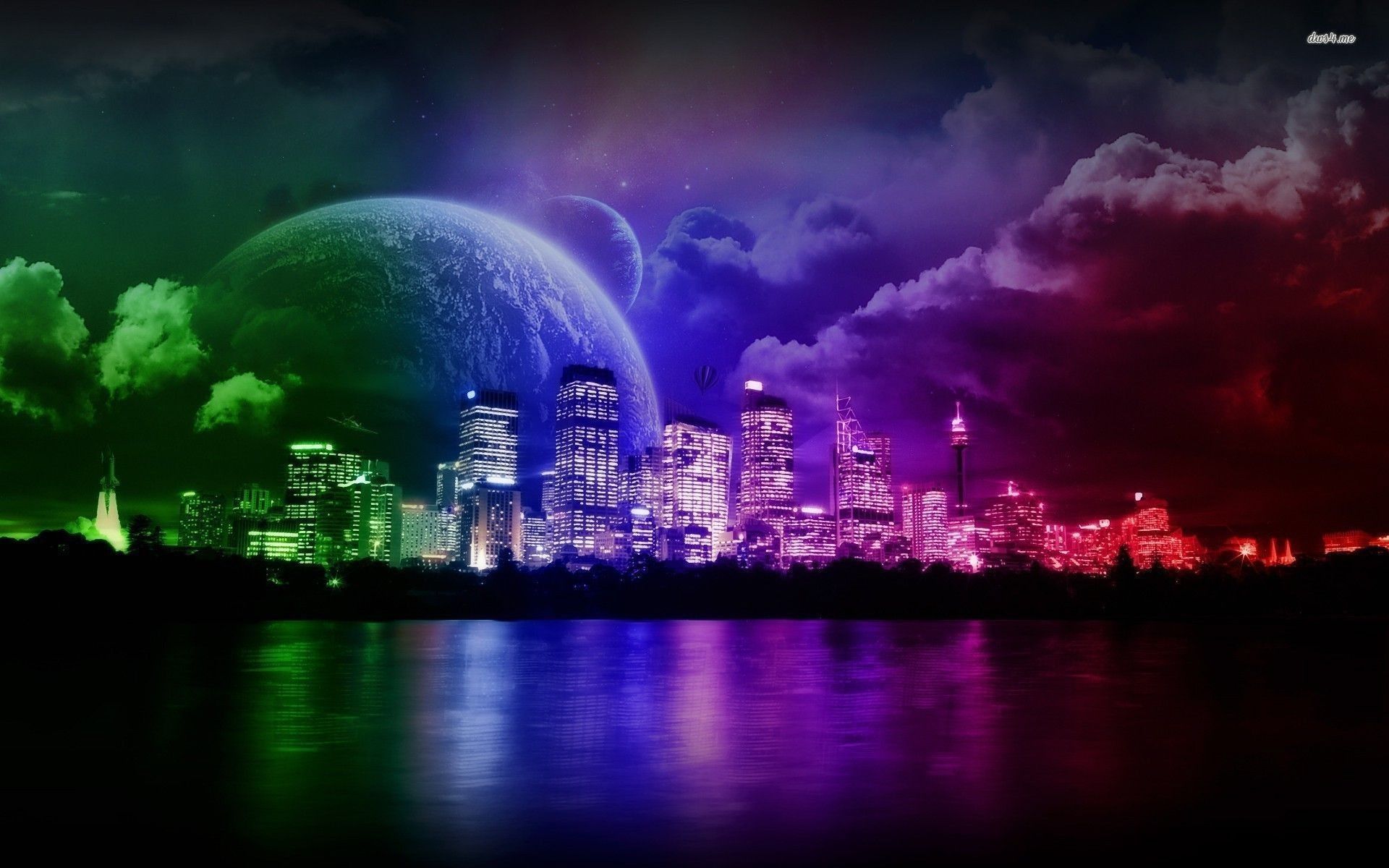Città neon con pianeta gigante, 1920x1200 Full HD+ WUXGA, Desktop