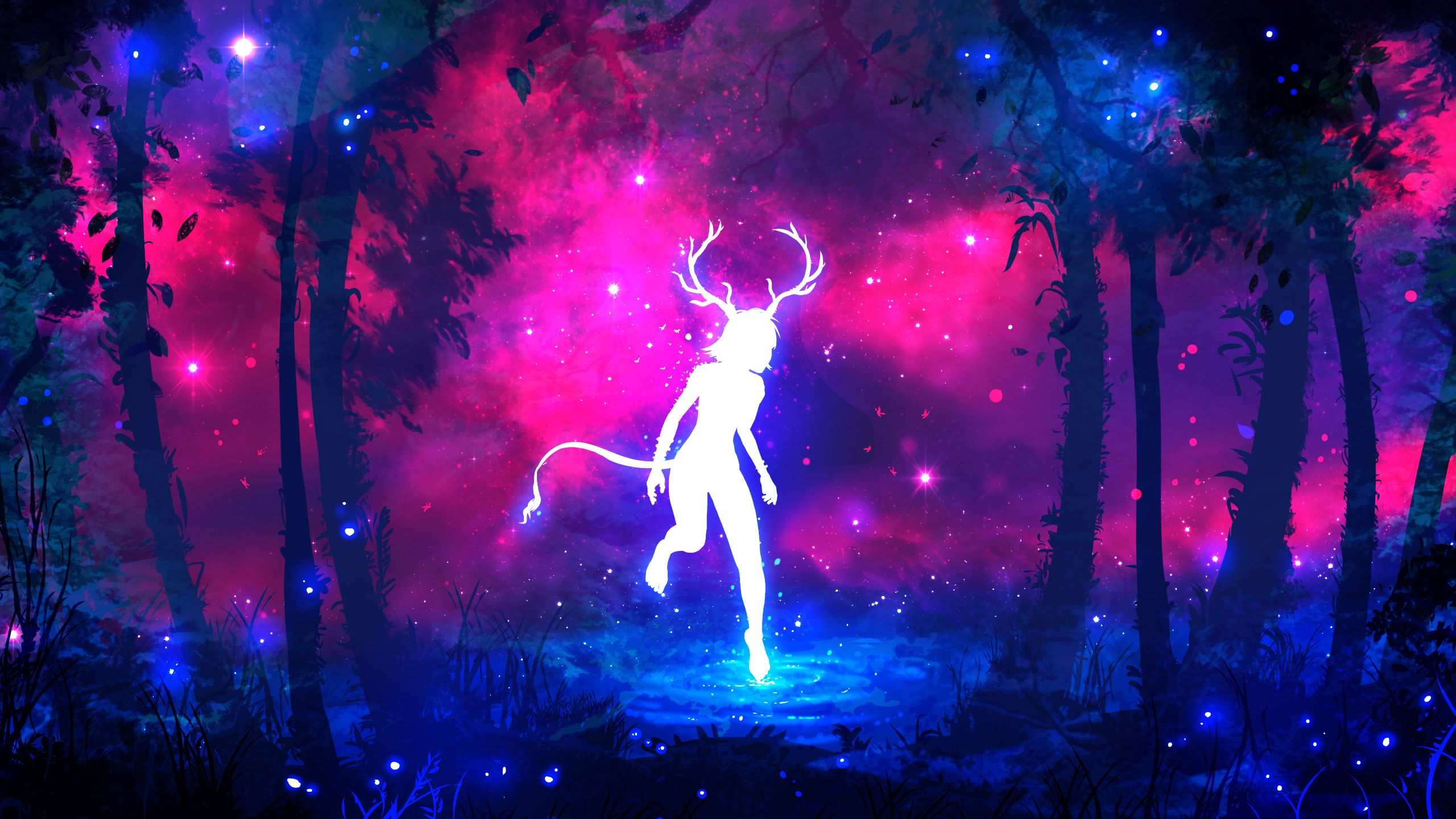 Figura con corna nella foresta neon, 2560x1440 2K, Monitor Gaming