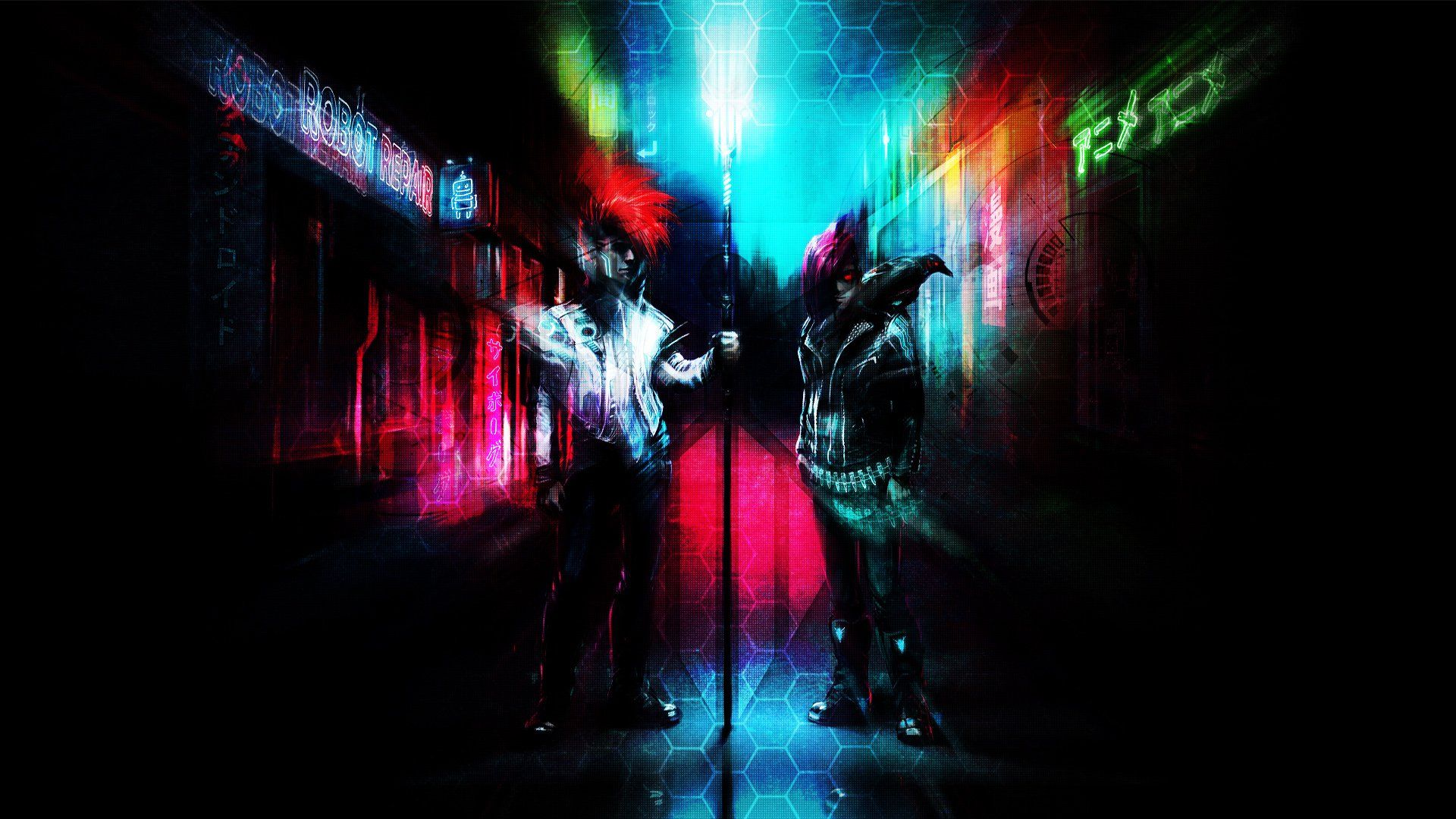Figure al neon in vicolo, 1920x1080 Full HD, PC Desktop