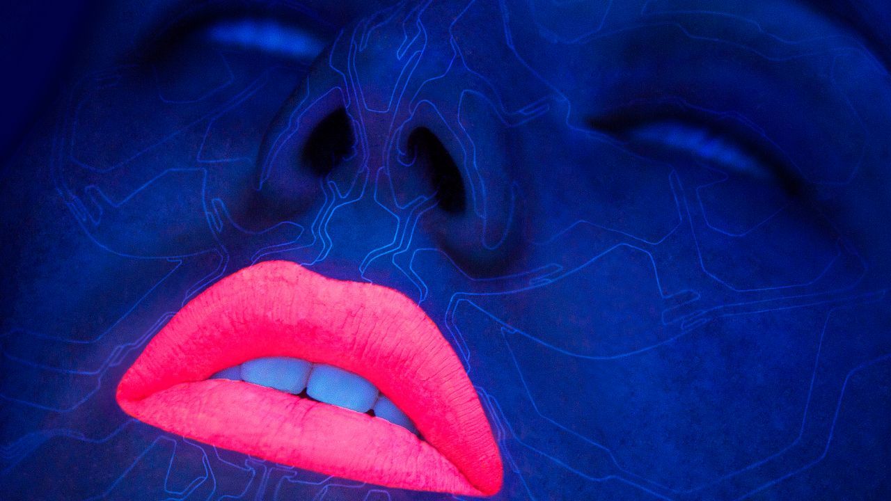 Labbra rosa neon viso blu, 1280x720 720p, iMac