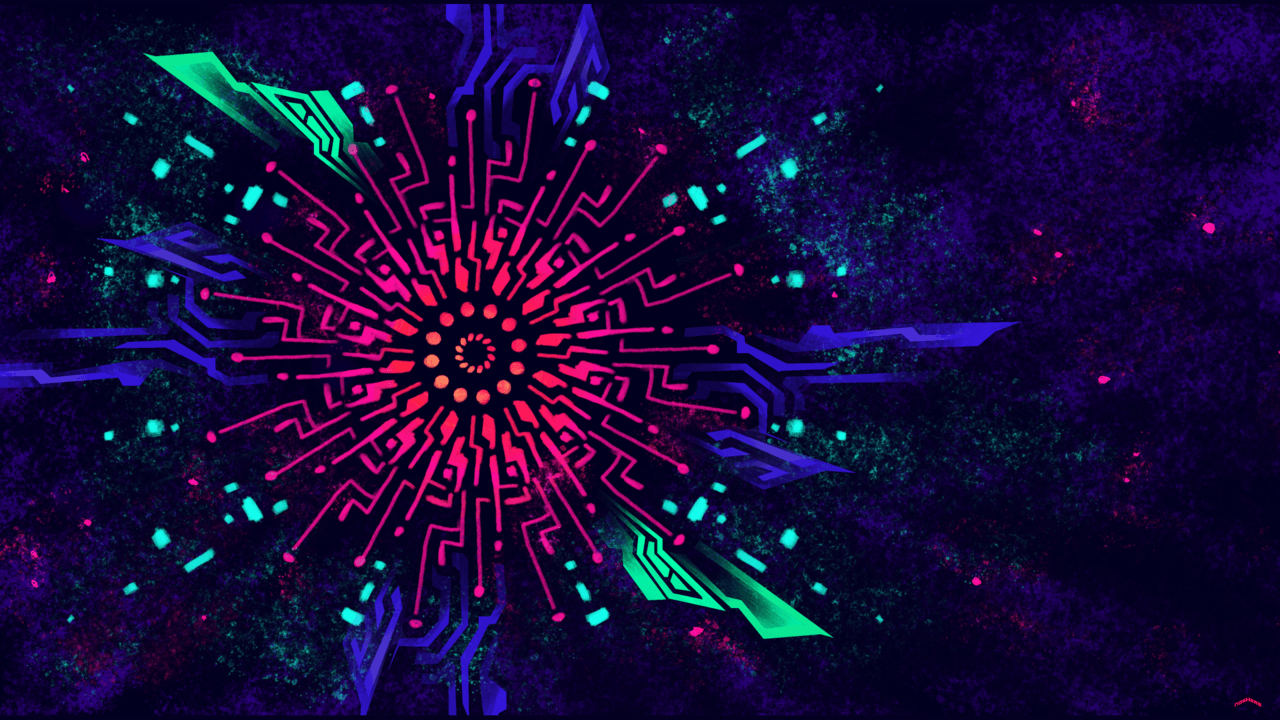 Mandala neon circuiti astratti, 1280x720 HD, Desktop